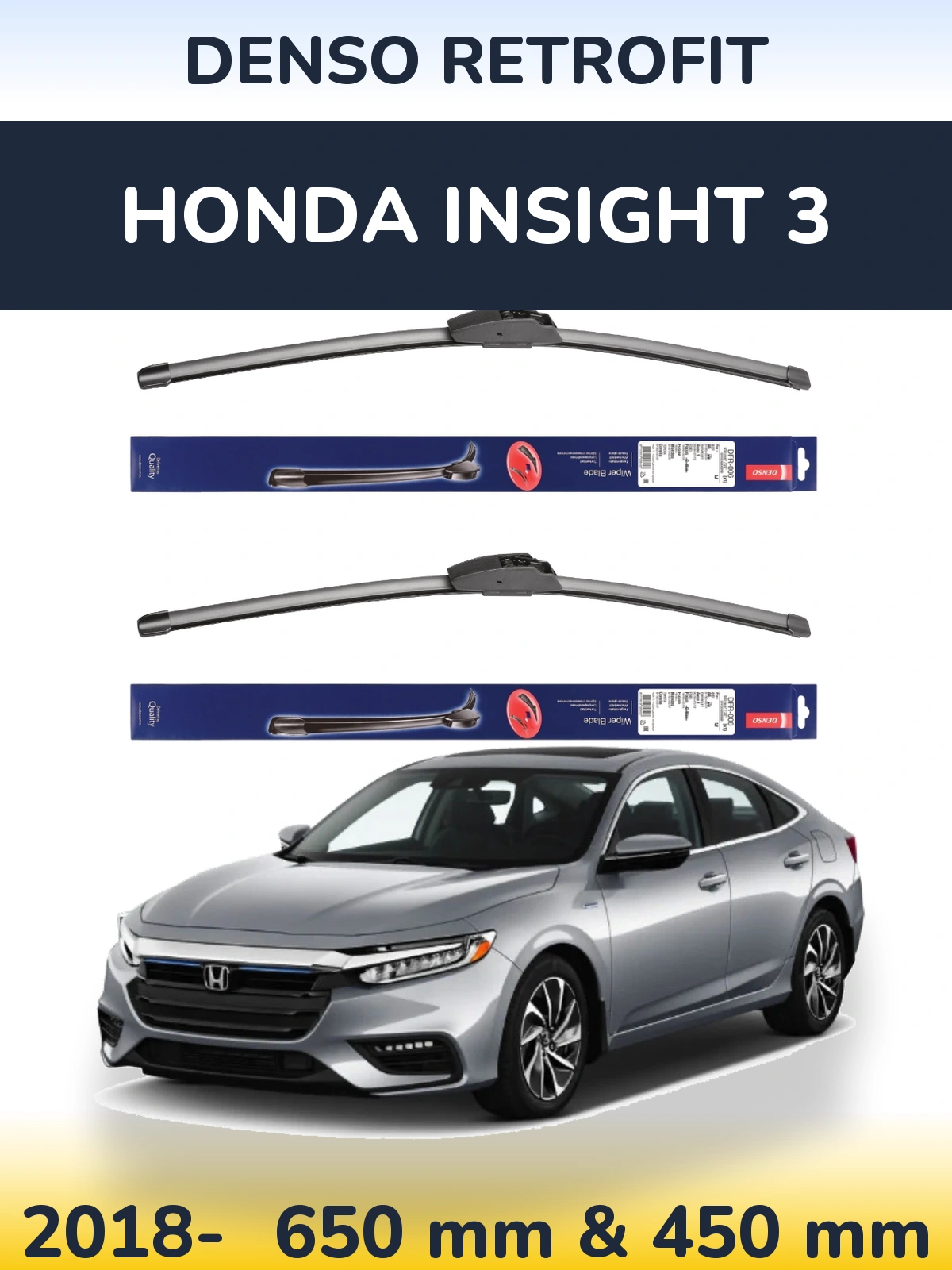 Front wiper blade set Denso Retrofit 650 & 450 mm for Honda Insight 3 2018-2026