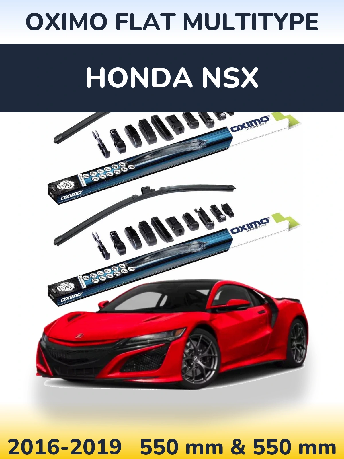 Front wiper blade set Oximo Flat MultiTypee 550 & 550 mm for Honda NSX 2016-2019