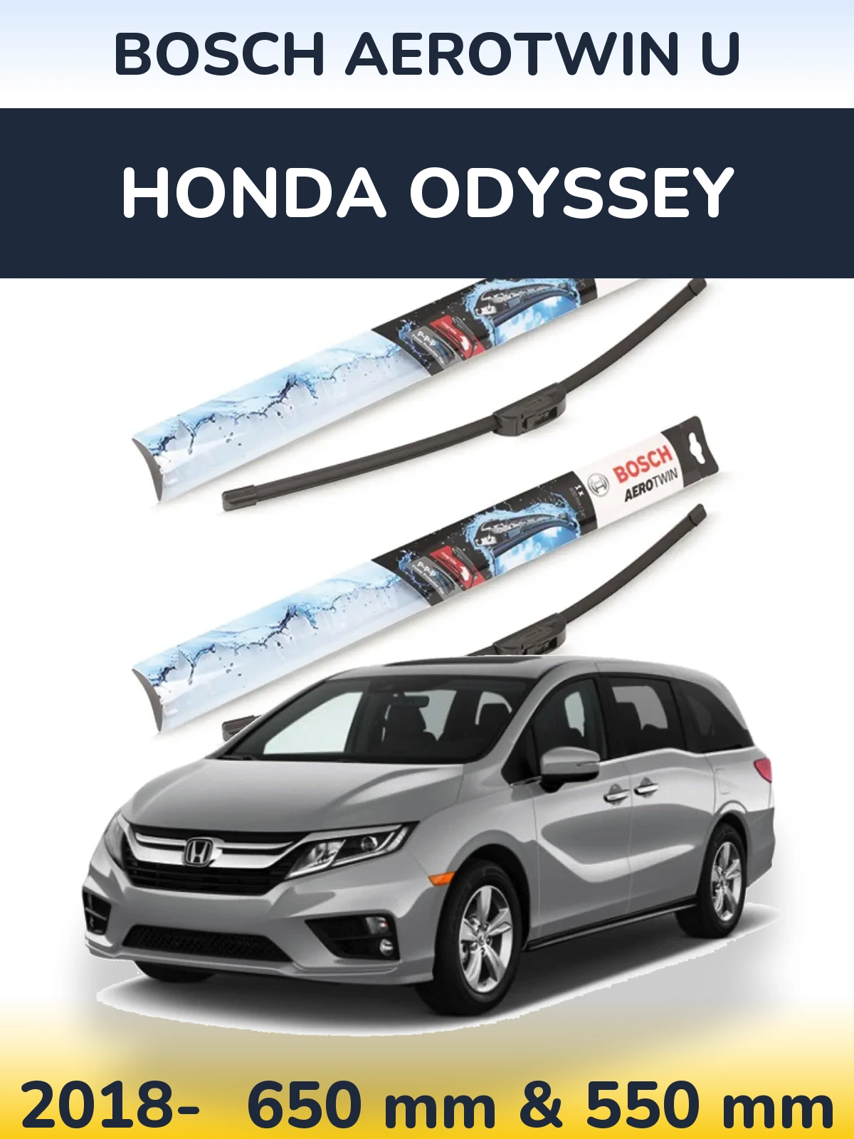 Front wiper blade set BOSCH AeroTwin U 650 & 550 mm for Honda Odyssey 2018-2026