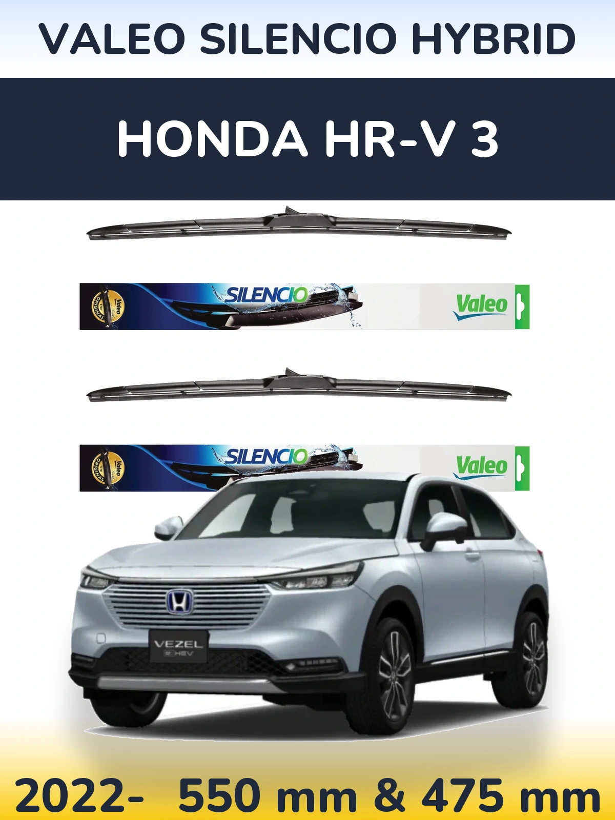 Front wiper blade set Valeo Silencio Hybrid 550 & 475 mm for Honda HR-V 3 2022-2026