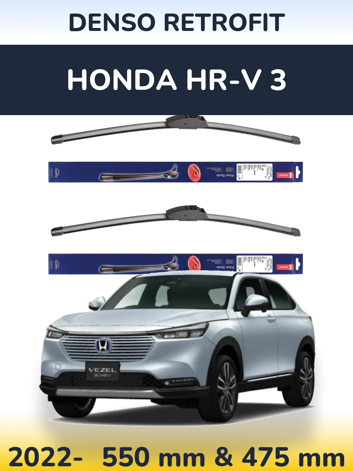 Front wiper blade set Denso Retrofit 550 & 475 mm for Honda HR-V 3 2022-2026