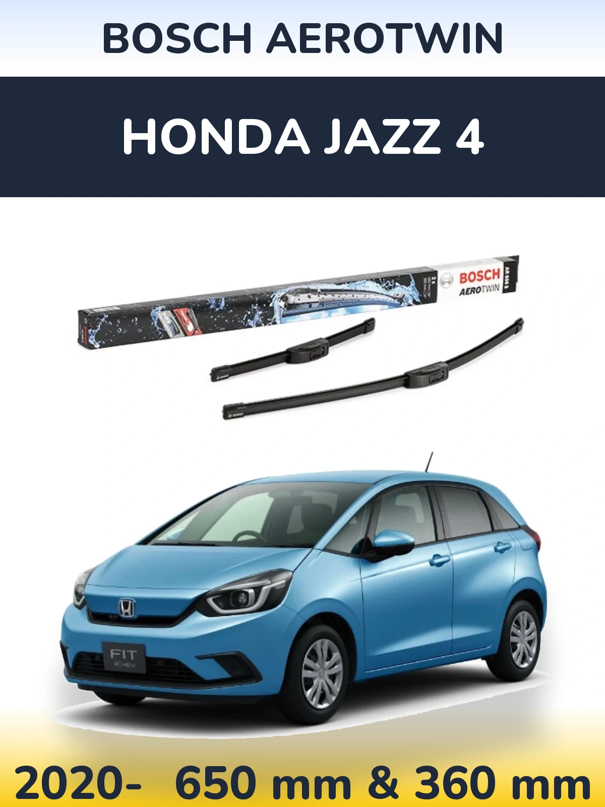 Комплект передних дворников BOSCH AeroTwin 650 & 360 мм для Honda Jazz 4 2020-2026
