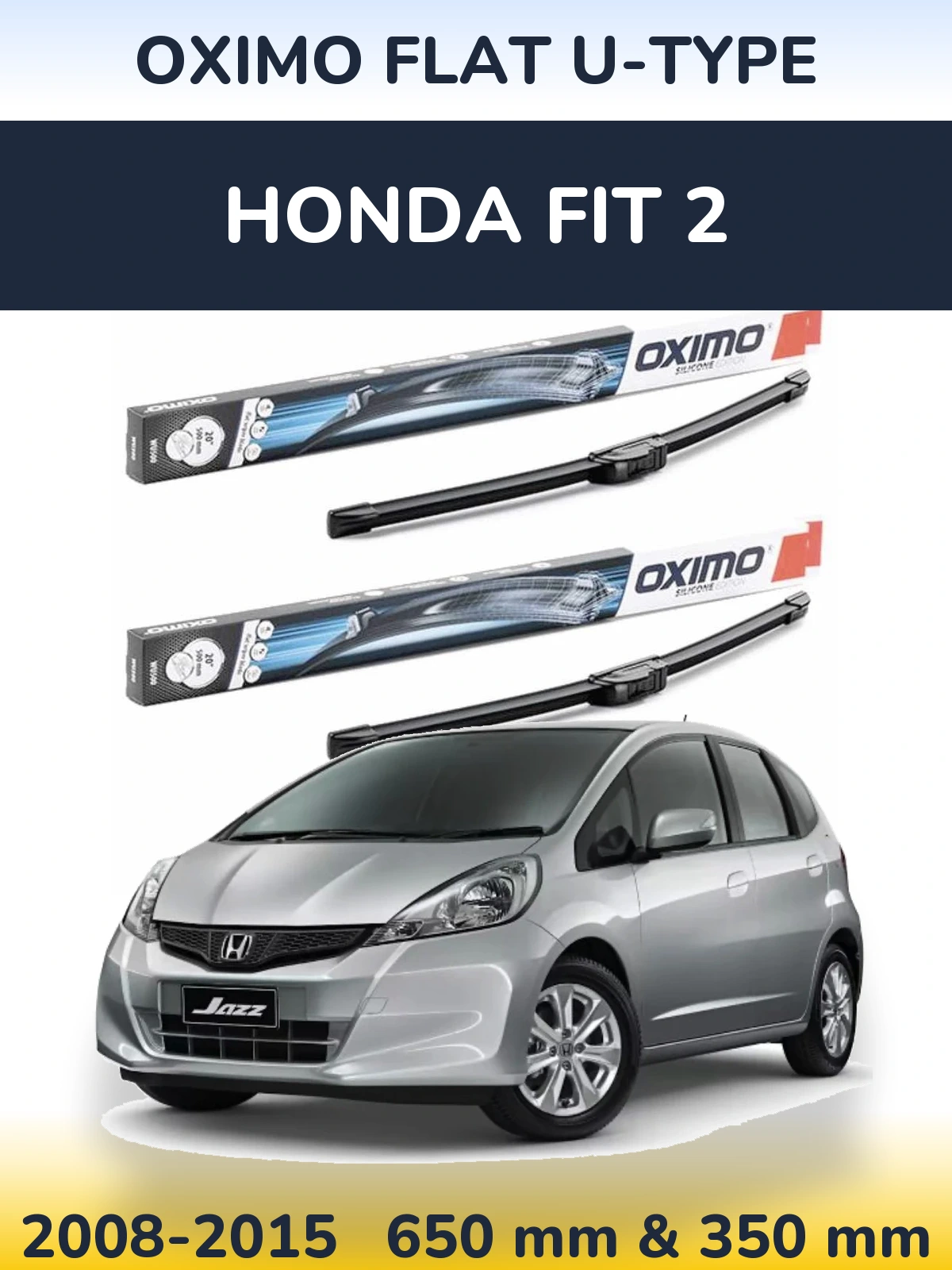 Комплект передних дворников Oximo Flat U-type 650 & 350 мм для Honda Fit 2 2008-2015