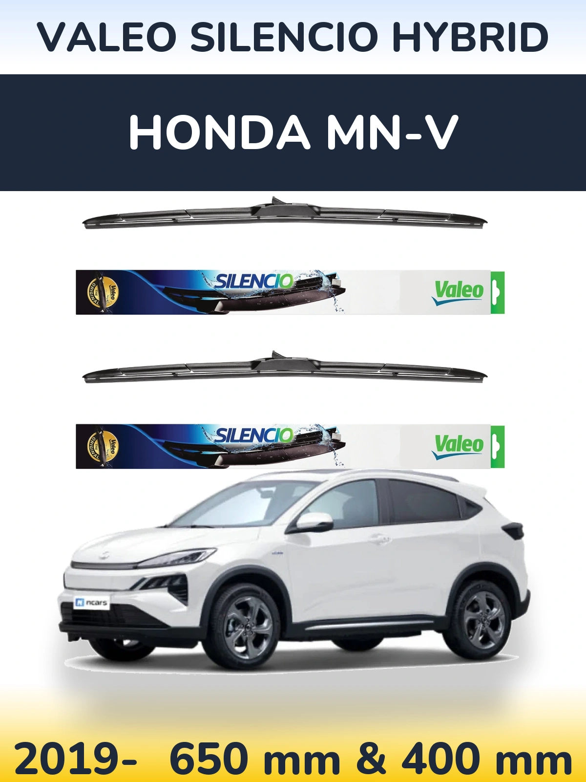 Front wiper blade set Valeo Silencio Hybrid 650 & 400 mm for Honda MN-V 2019-2026