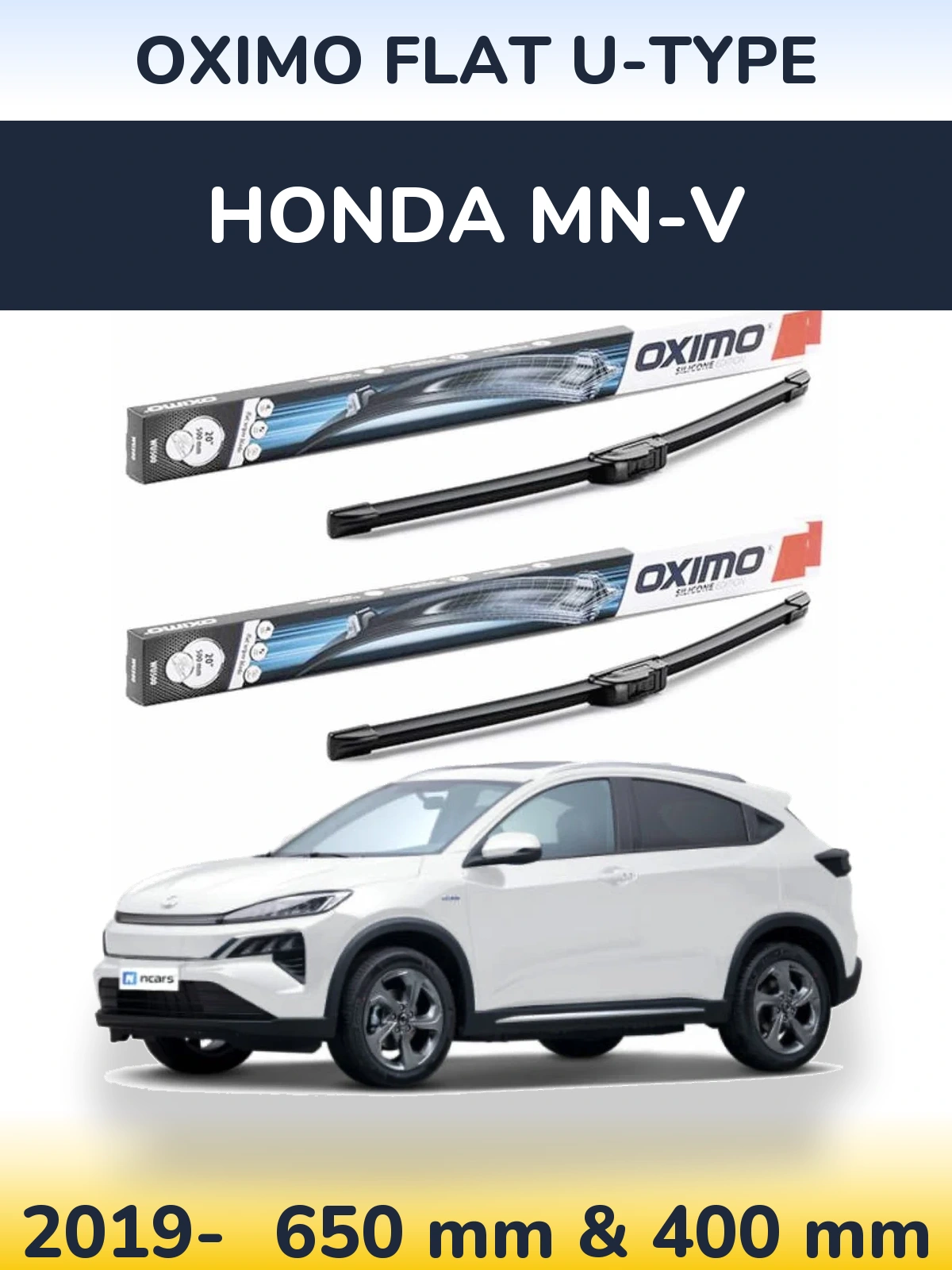 Front wiper blade set Oximo Flat U-type 650 & 400 mm for Honda MN-V 2019-2026