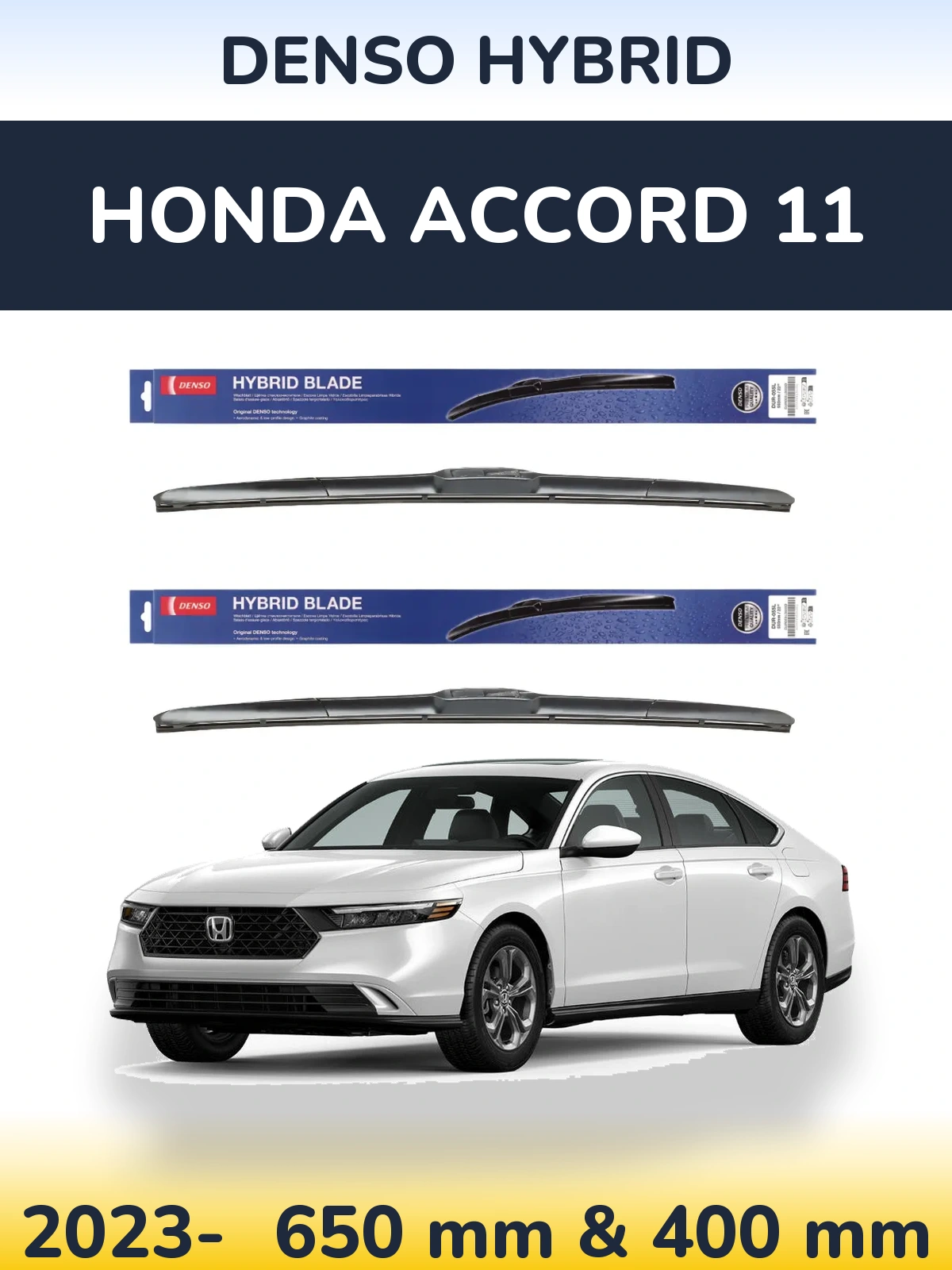 Front wiper blade set Denso Hybrid 650 & 400 mm for Honda Accord 11 2023-2026