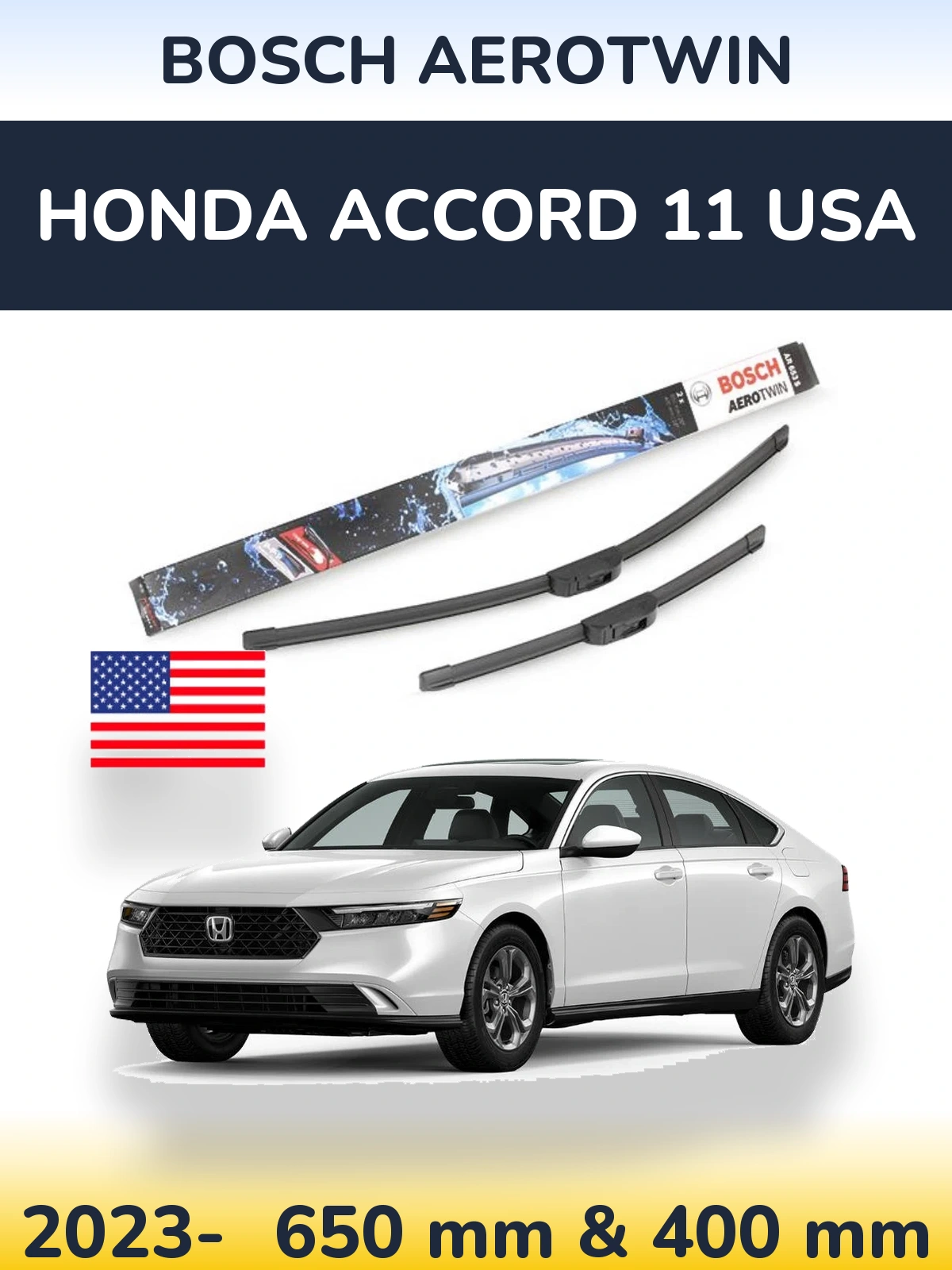 Комплект передніх щіток BOSCH AeroTwin 650 & 400 мм для Honda Accord 11 USA 2023-2026