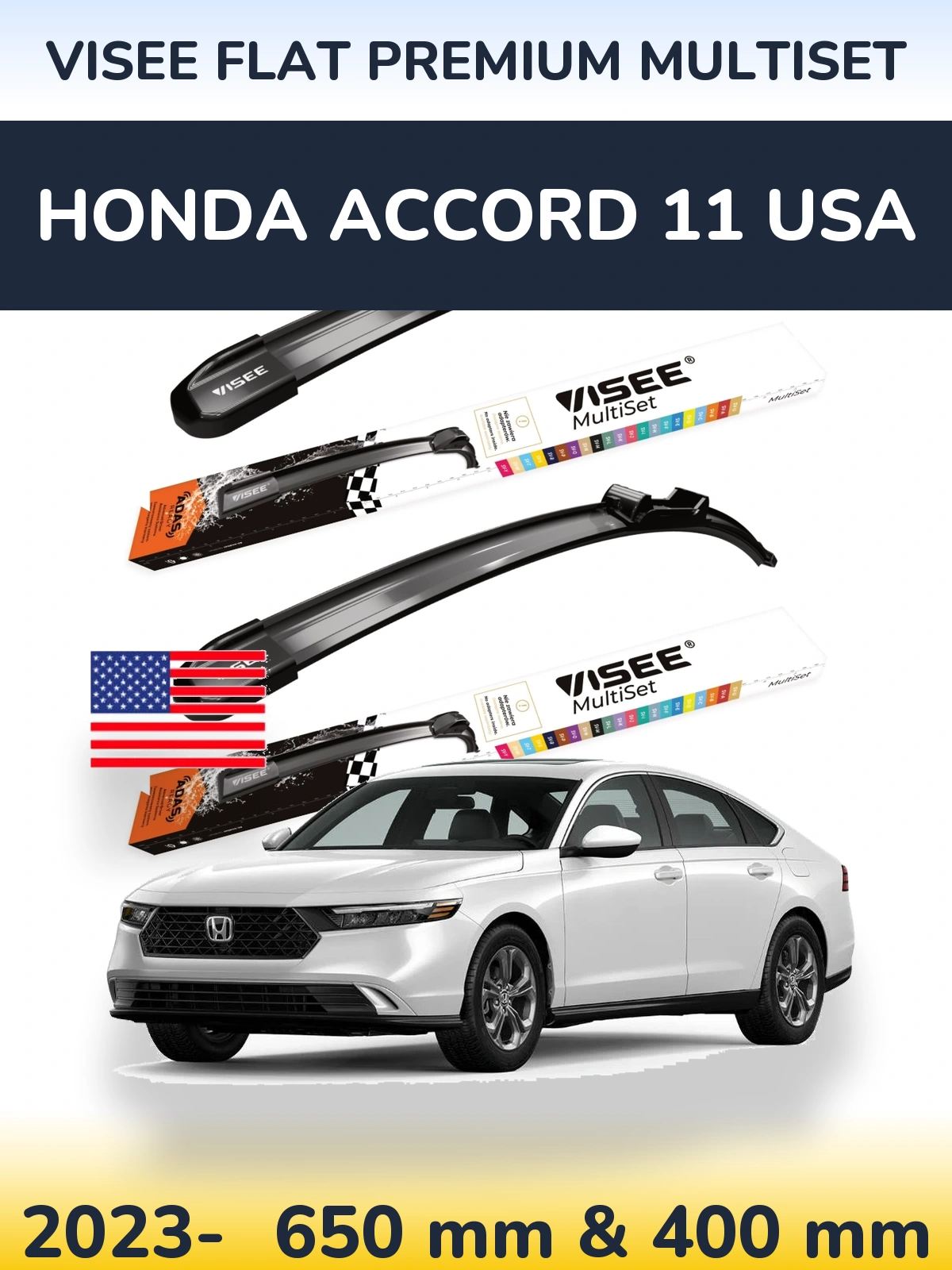 Front wiper blade set VISEE FLAT PREMIUM MultiSet 650 & 400 mm for Honda Accord 11 USA 2023-2026