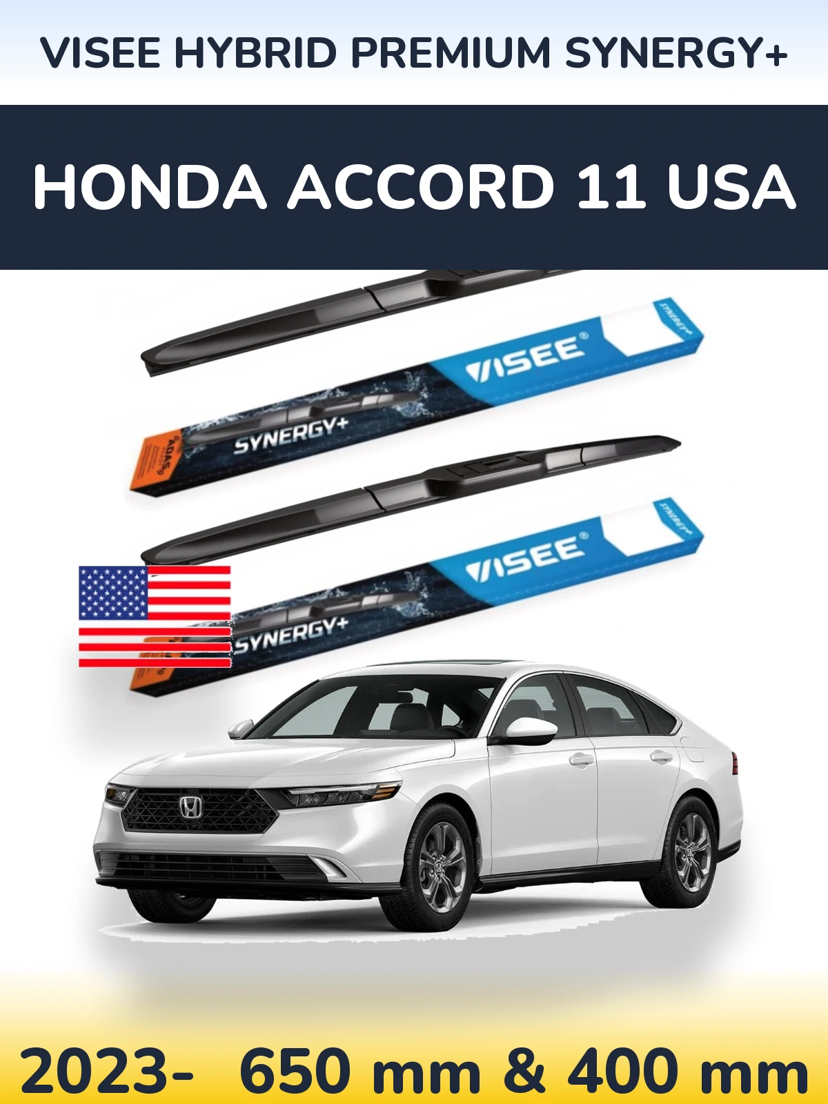 Front wiper blade set VISEE HYBRID PREMIUM SYNERGY+ 650 & 400 mm for Honda Accord 11 USA 2023-2026
