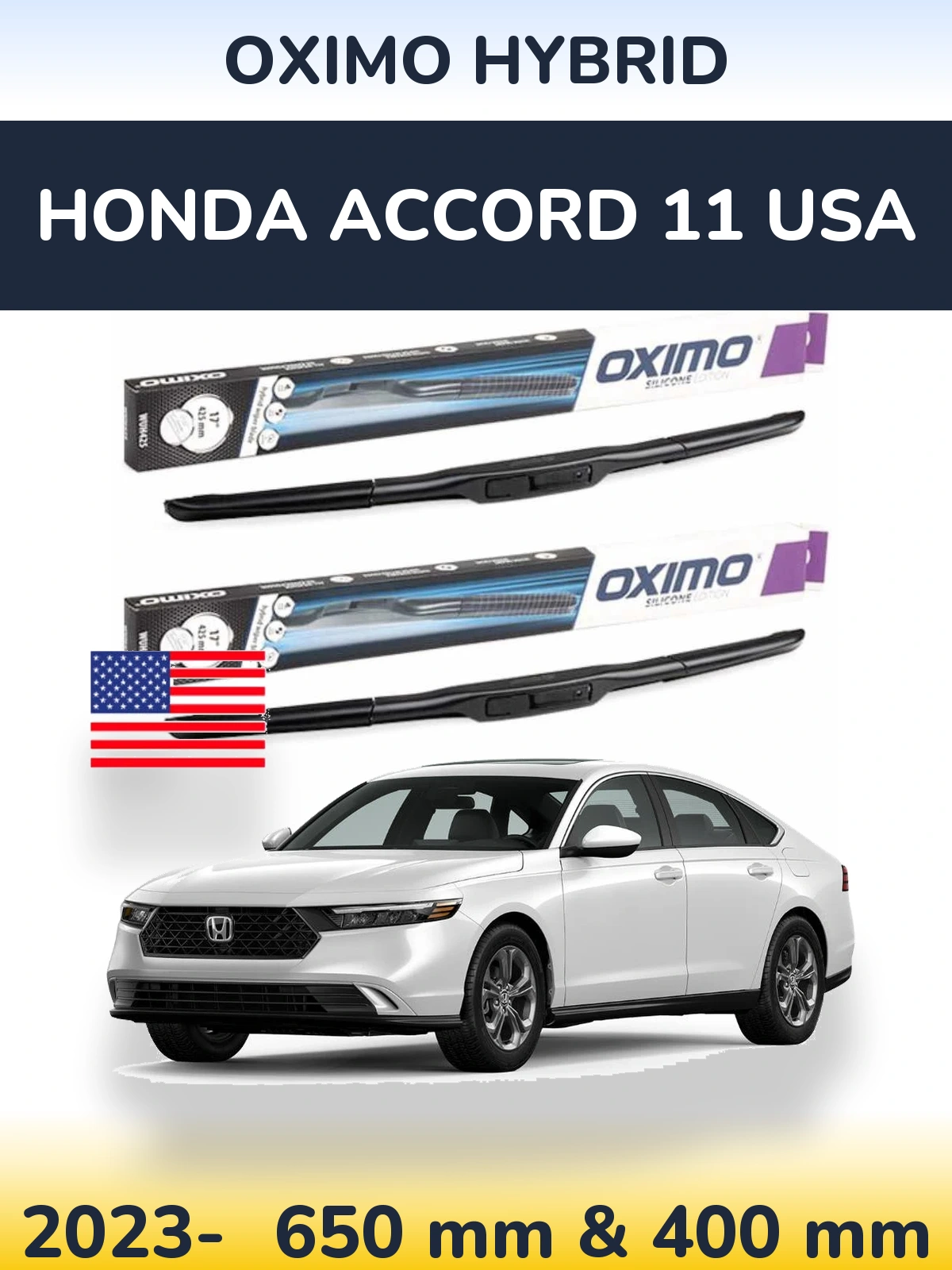 Комплект передніх щіток Oximo Hybrid 650 & 400 мм для Honda Accord 11 USA 2023-2026