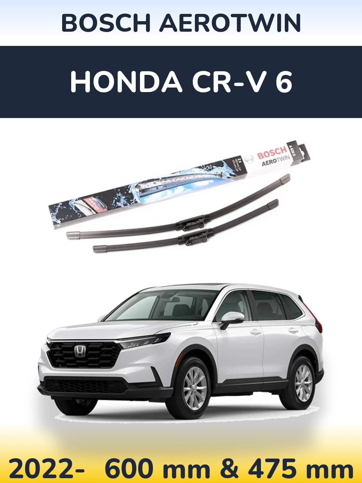 Front wiper blade set BOSCH AeroTwin 600 & 475 mm for Honda CR-V 6 2022-2026