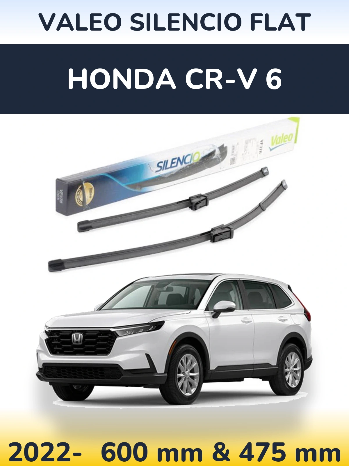 Front wiper blade set Valeo Silencio Flat 600 & 475 mm for Honda CR-V 6 2022-2026