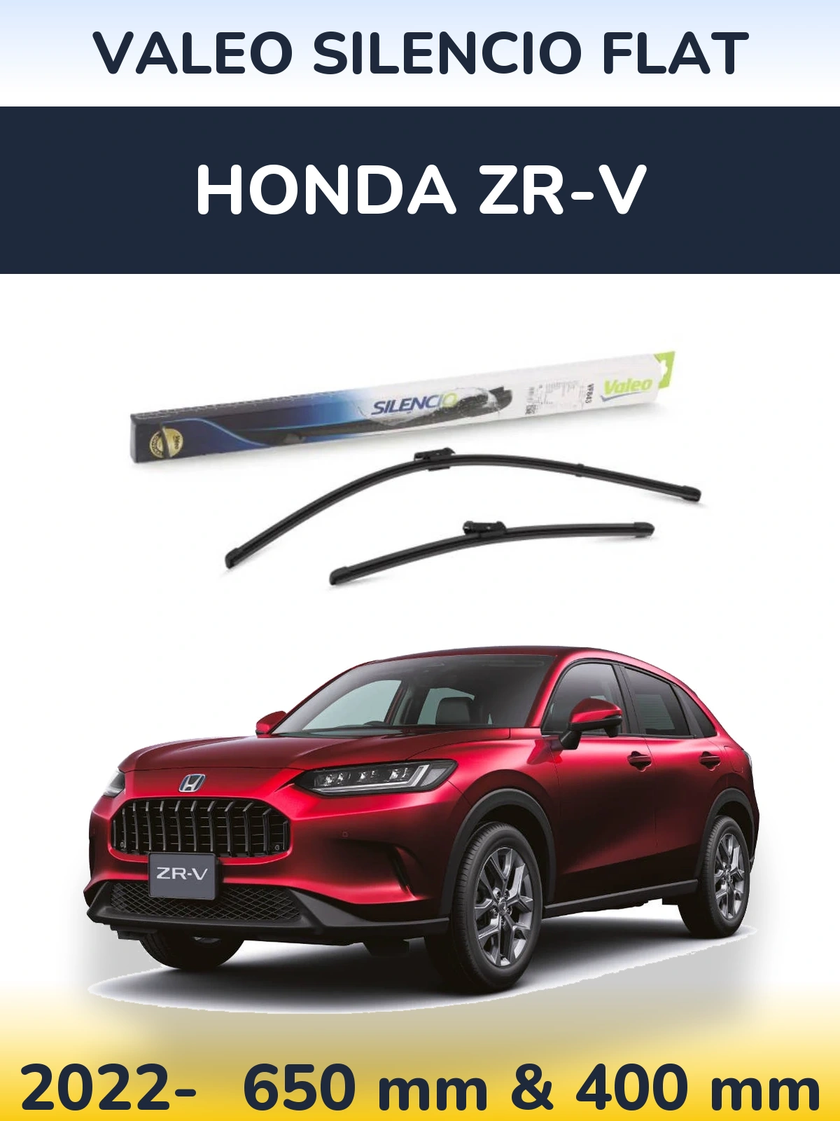 Front wiper blade set Valeo Silencio Flat 650 & 400 mm for Honda ZR-V 2022-2026
