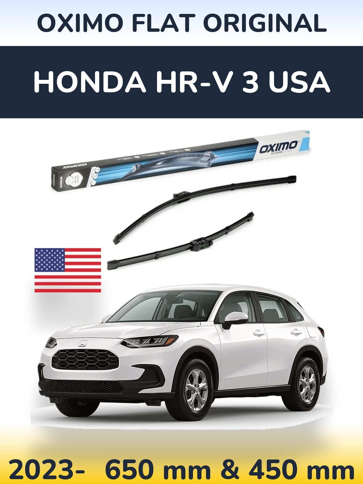 Front wiper blade set Oximo Flat Original 650 & 450 mm for Honda HR-V 3 USA 2023-2026