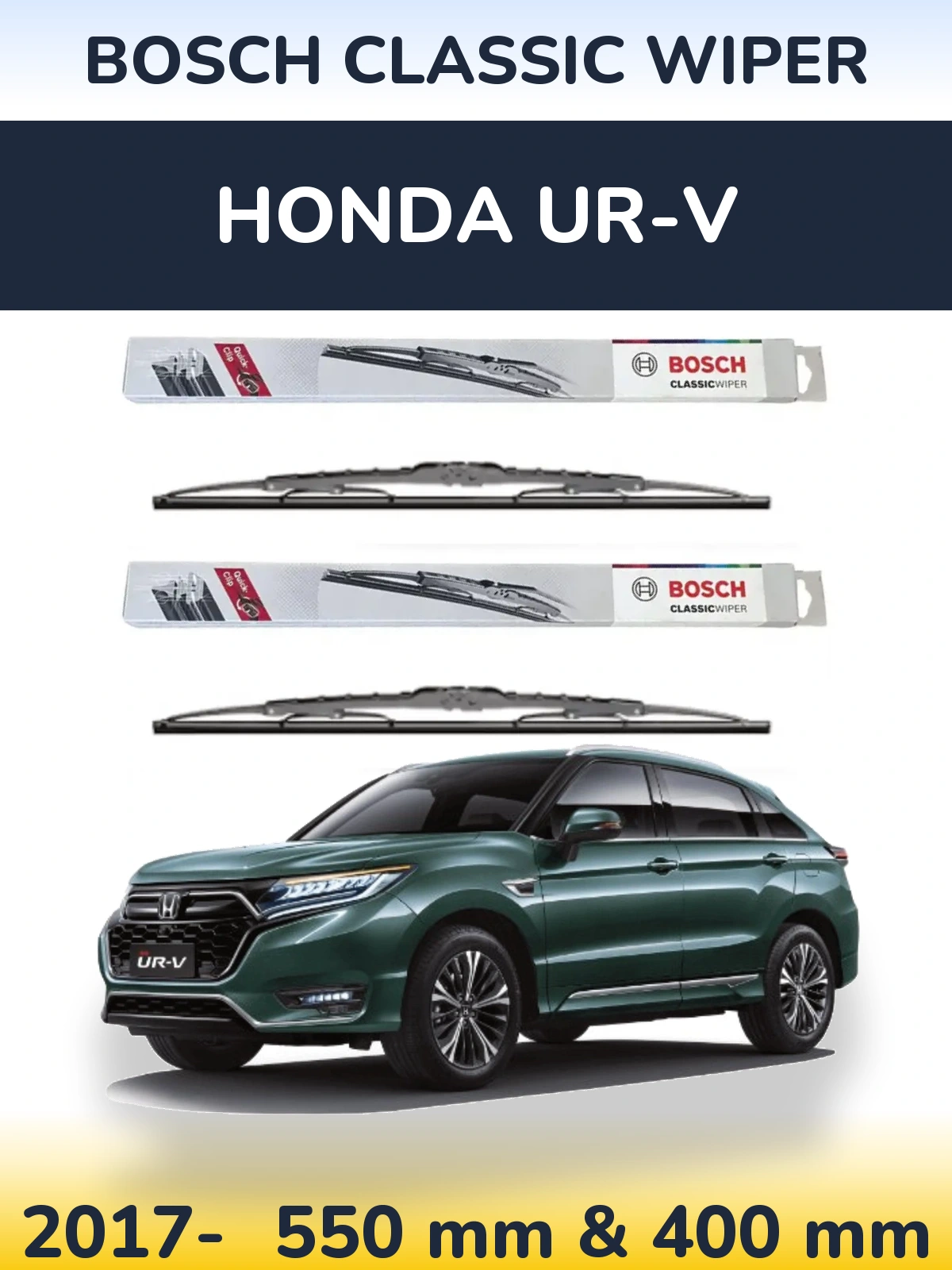 Front wiper blade set BOSCH Classic Wiper 550 & 400 mm for Honda UR-V 2017-2026