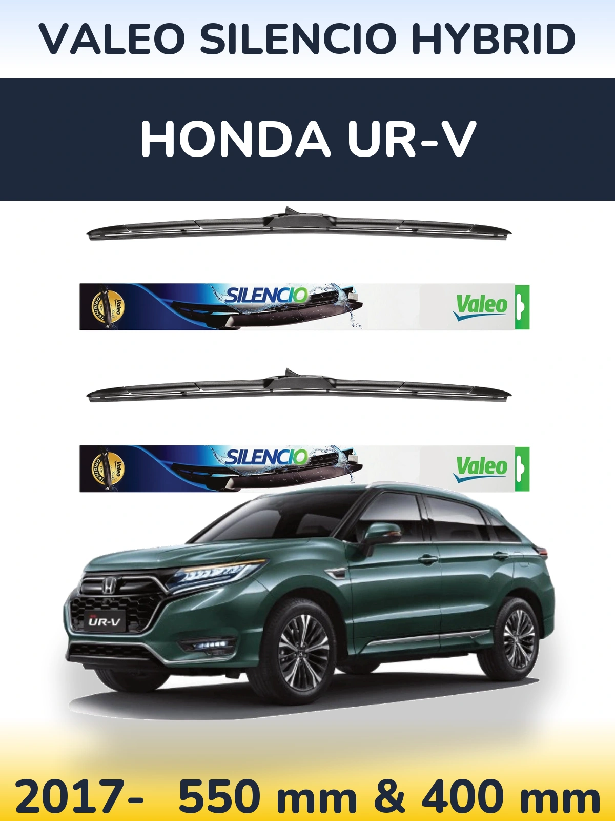 Front wiper blade set Valeo Silencio Hybrid 550 & 400 mm for Honda UR-V 2017-2026
