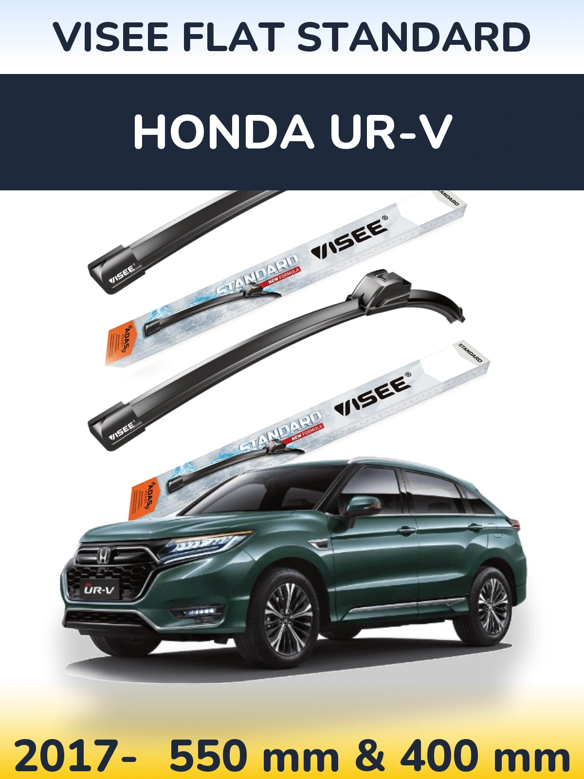 Front wiper blade set VISEE FLAT STANDARD 550 & 400 mm for Honda UR-V 2017-2026