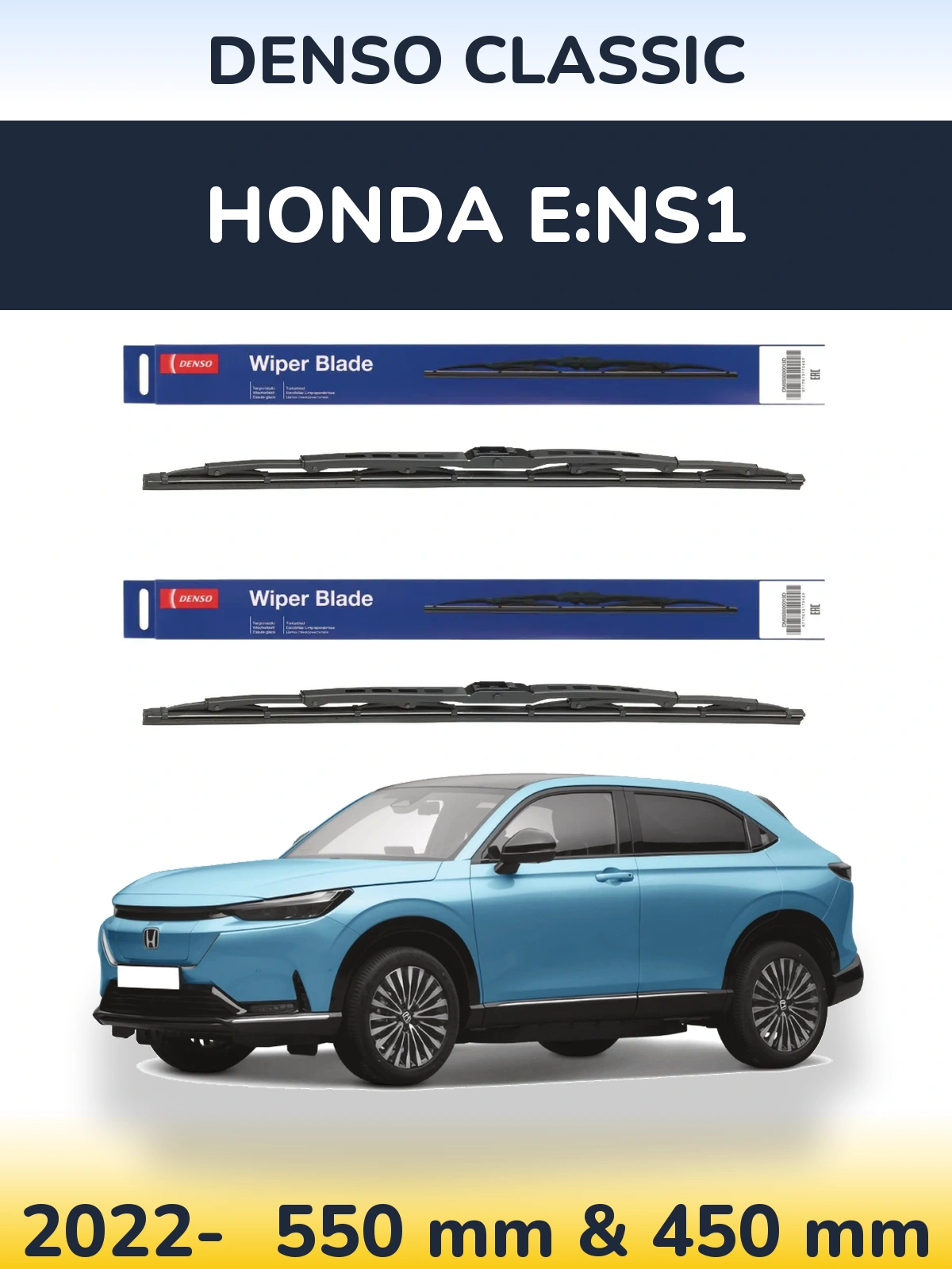 Front wiper blade set Denso Classic 550 & 450 mm for Honda e:NS1 2022-2026