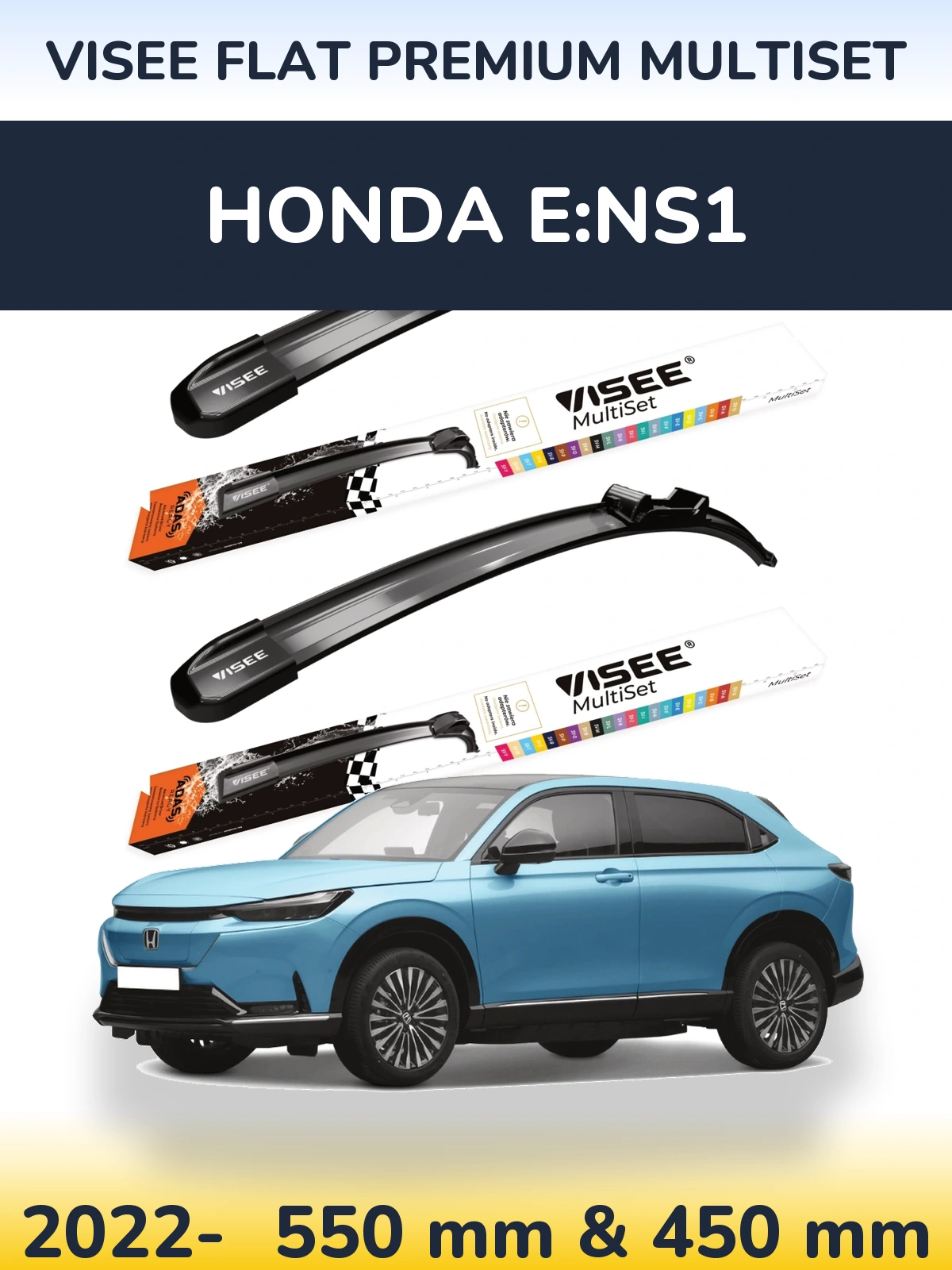 Front wiper blade set VISEE FLAT PREMIUM MultiSet 550 & 450 mm for Honda e:NS1 2022-2026