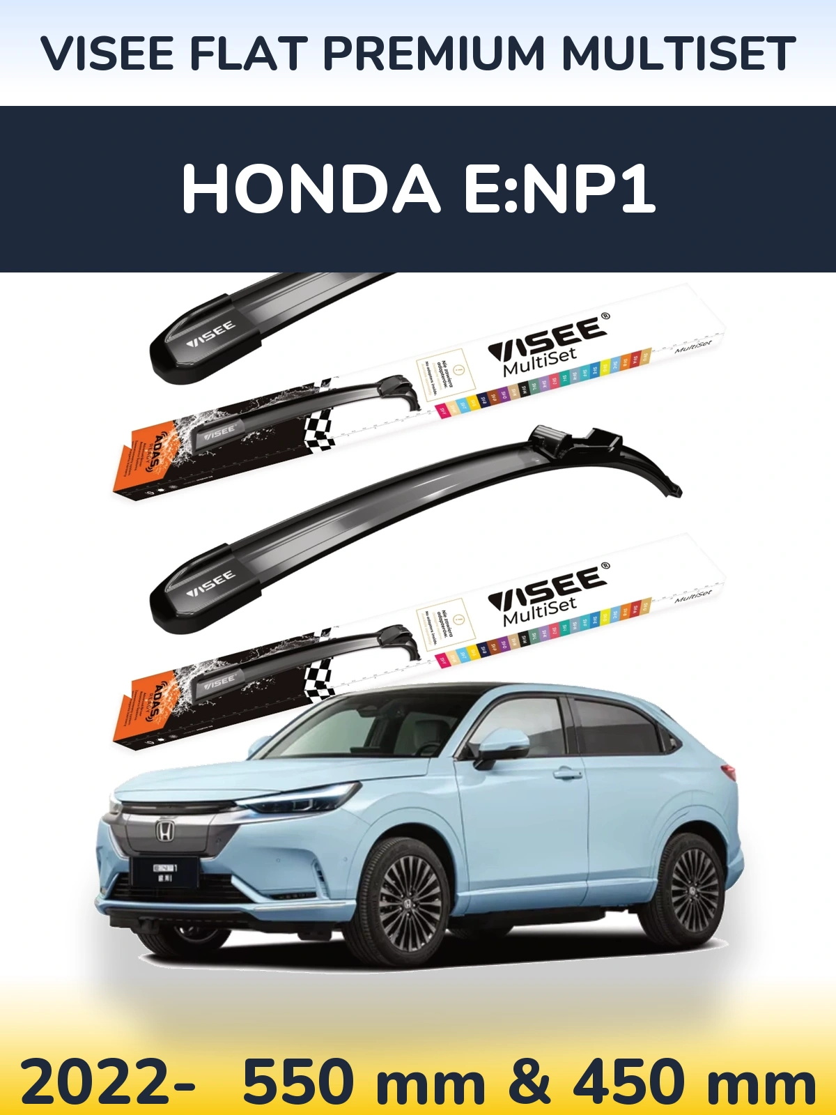 Front wiper blade set VISEE FLAT PREMIUM MultiSet 550 & 450 mm for Honda e:NP1 2022-2026