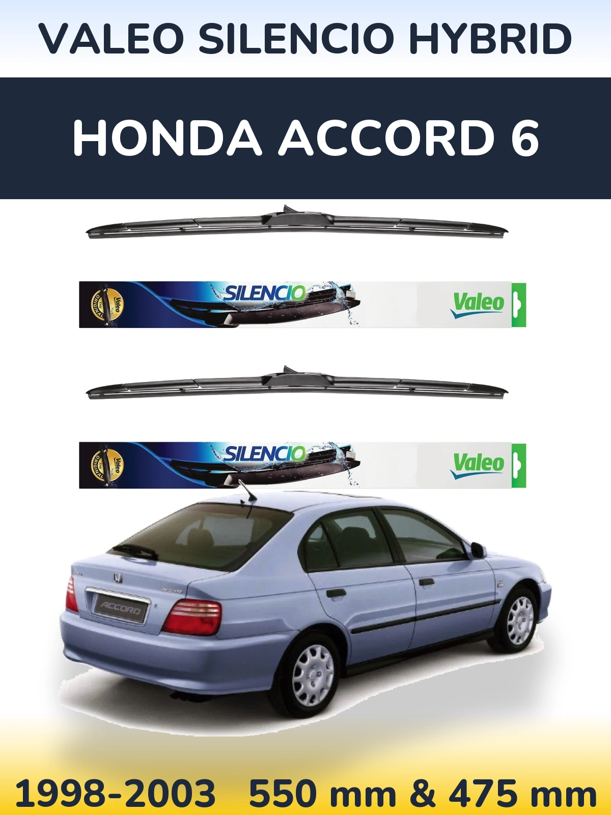 Front wiper blade set Valeo Silencio Hybrid 550 & 475 mm for Honda Accord 6 1998-2003