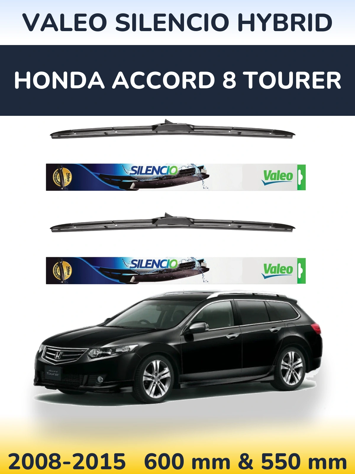 Комплект передних дворников Valeo Silencio Hybrid 600 & 550 мм для Honda Accord 8 Tourer 2008-2015