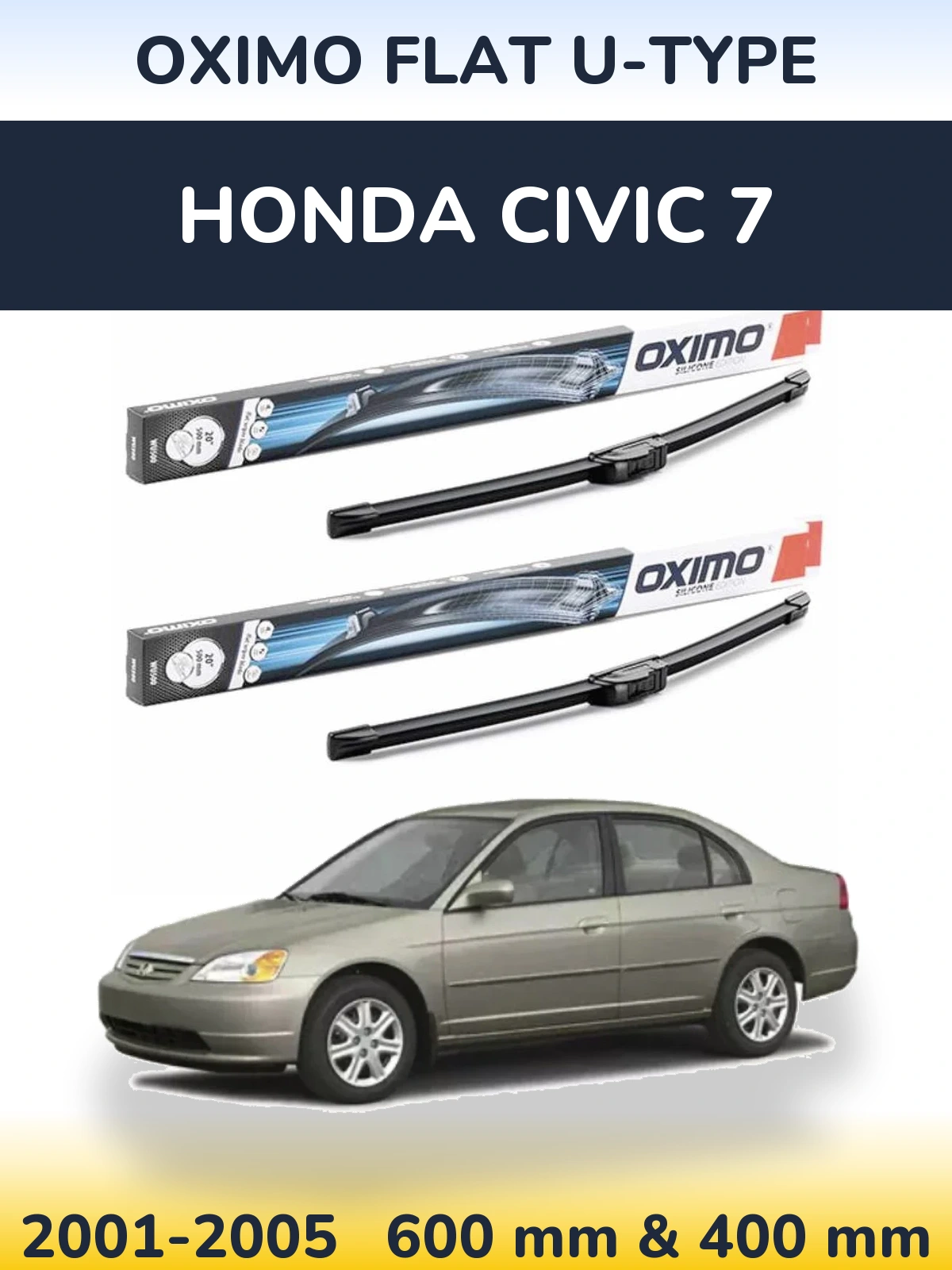 Комплект передних дворников Oximo Flat U-type 600 & 400 мм для Honda Civic 7 2001-2005