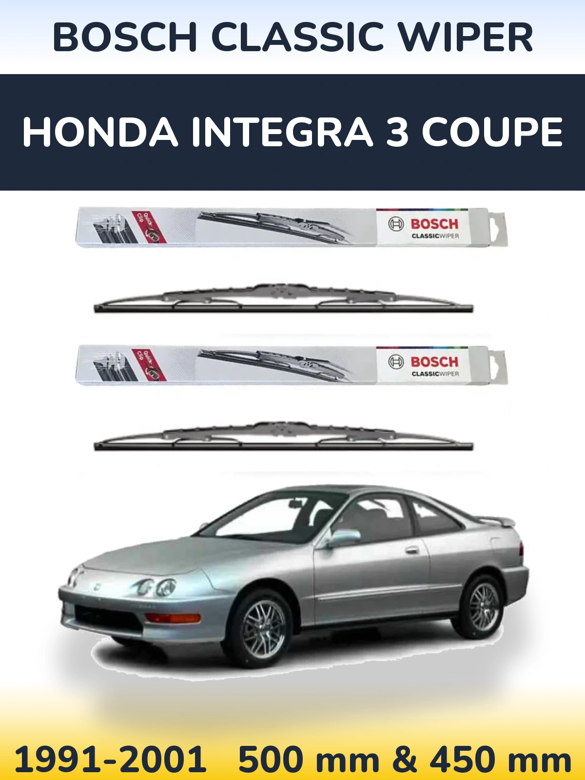 Комплект передних дворников BOSCH Classic Wiper 500 & 450 мм для Honda Integra 3 coupe 1991-2001
