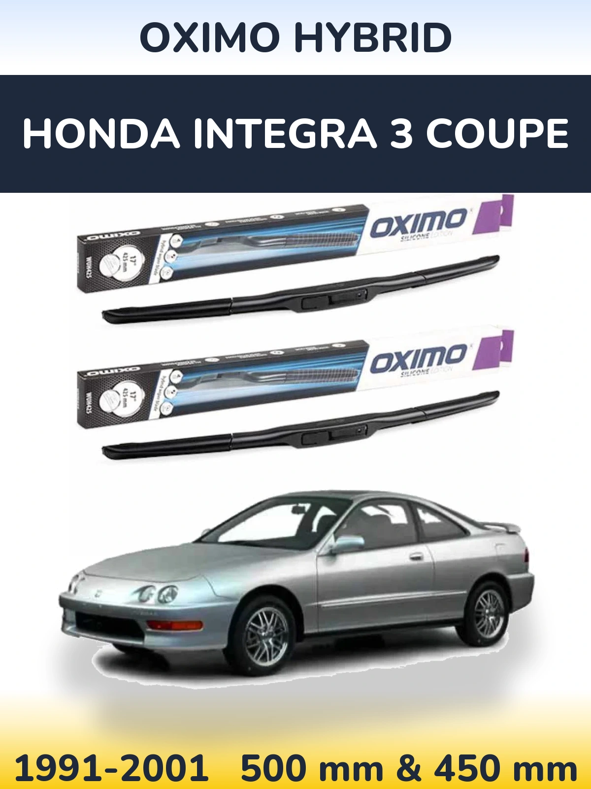 Комплект передних дворников Oximo Hybrid 500 & 450 мм для Honda Integra 3 coupe 1991-2001