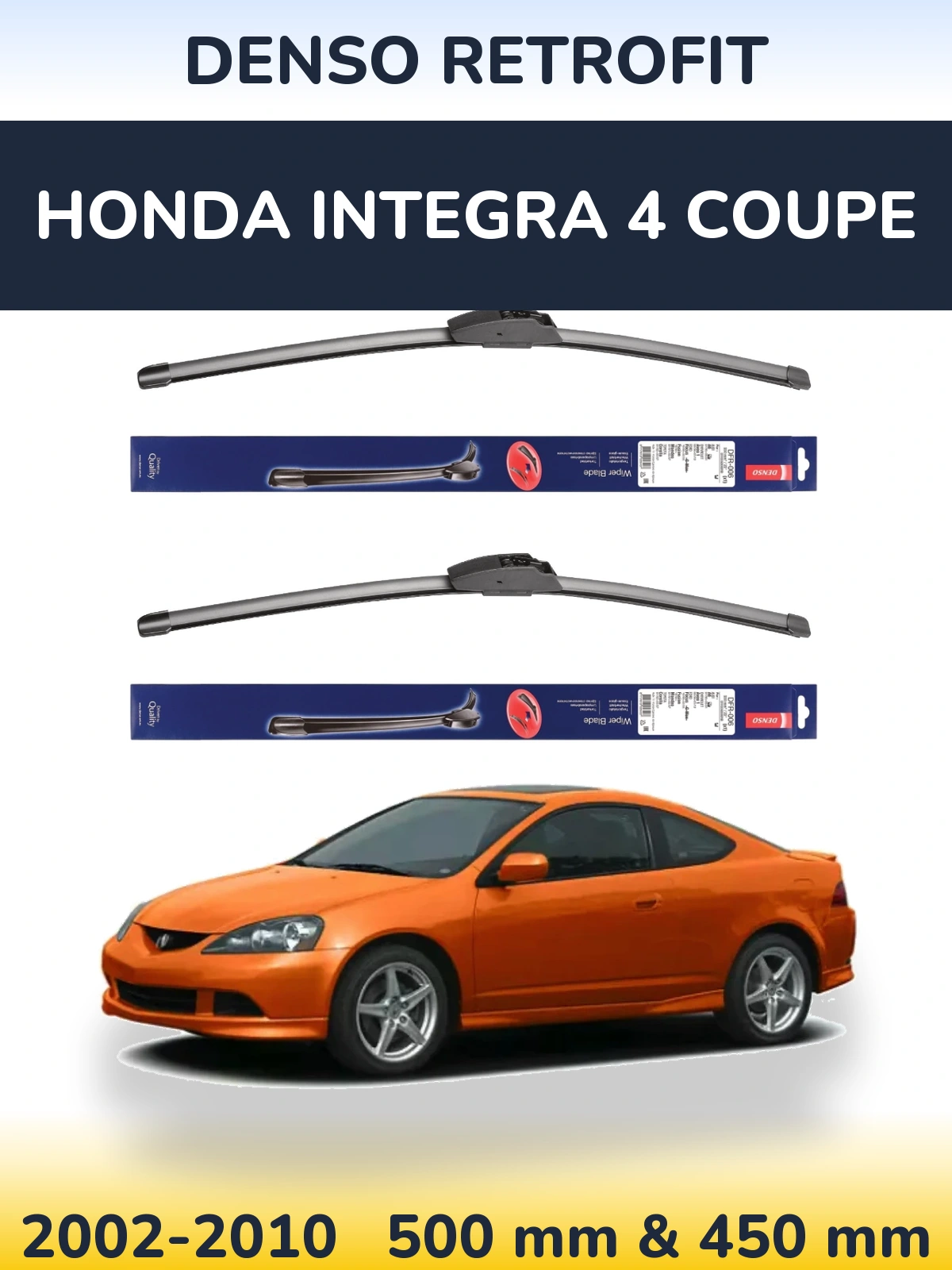 Front wiper blade set Denso Retrofit 500 & 450 mm for Honda Integra 4 coupe 2002-2010