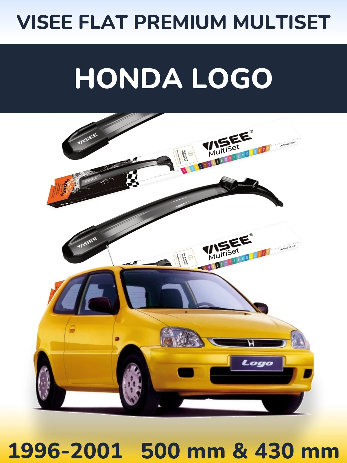 Front wiper blade set VISEE FLAT PREMIUM MultiSet 500 & 430 mm for Honda Logo 1996-2001