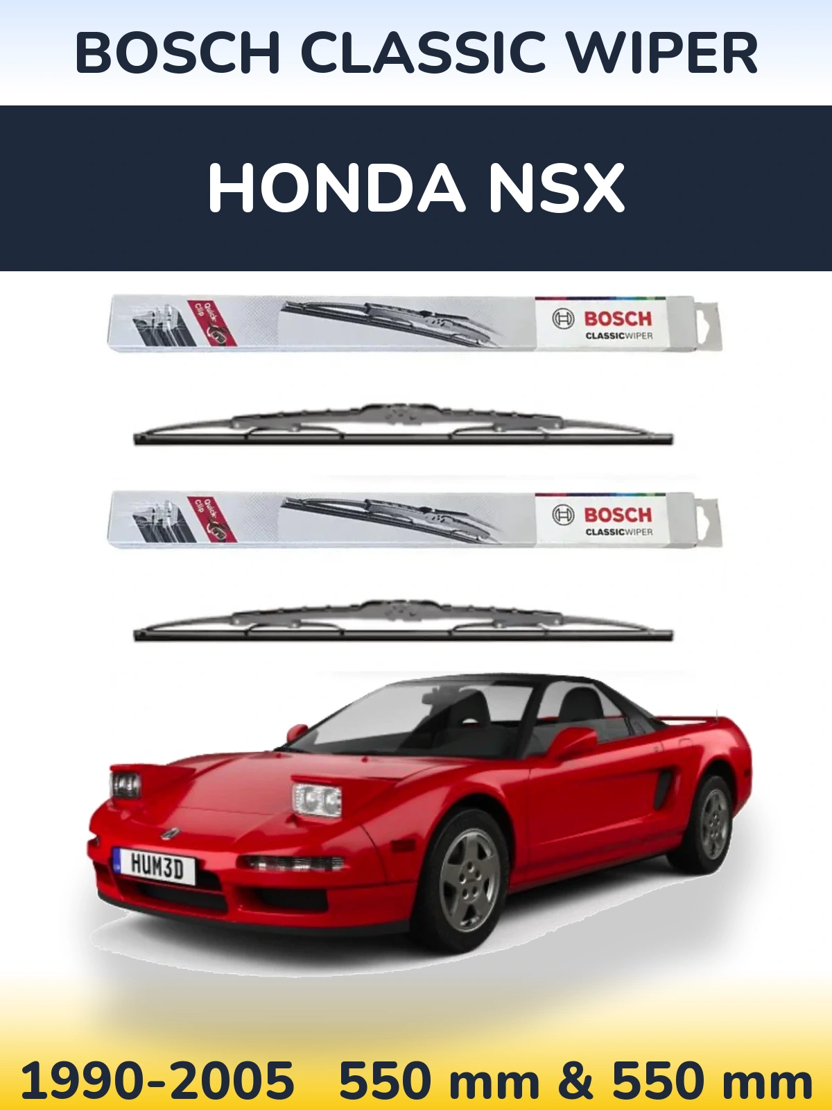 Front wiper blade set BOSCH Classic Wiper 550 & 550 mm for Honda NSX 1990-2005