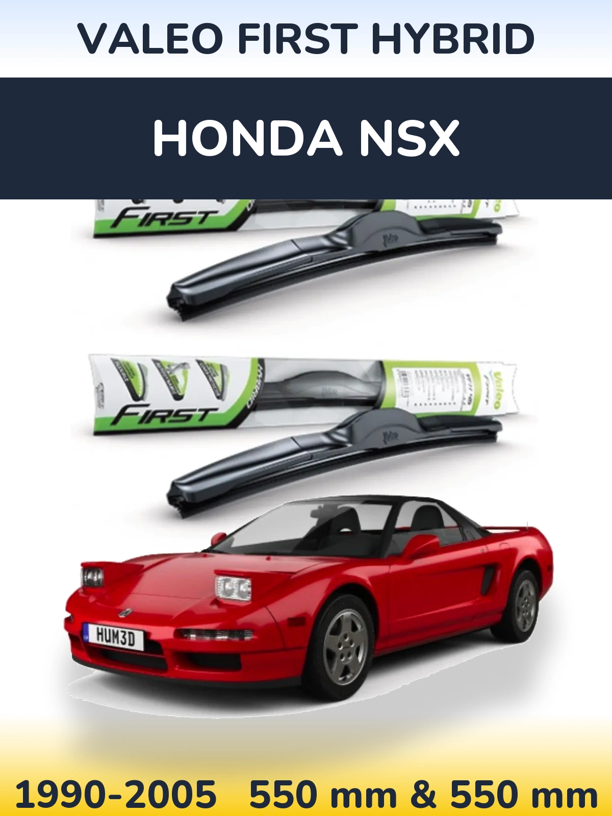 Front wiper blade set Valeo First Hybrid 550 & 550 mm for Honda NSX 1990-2005