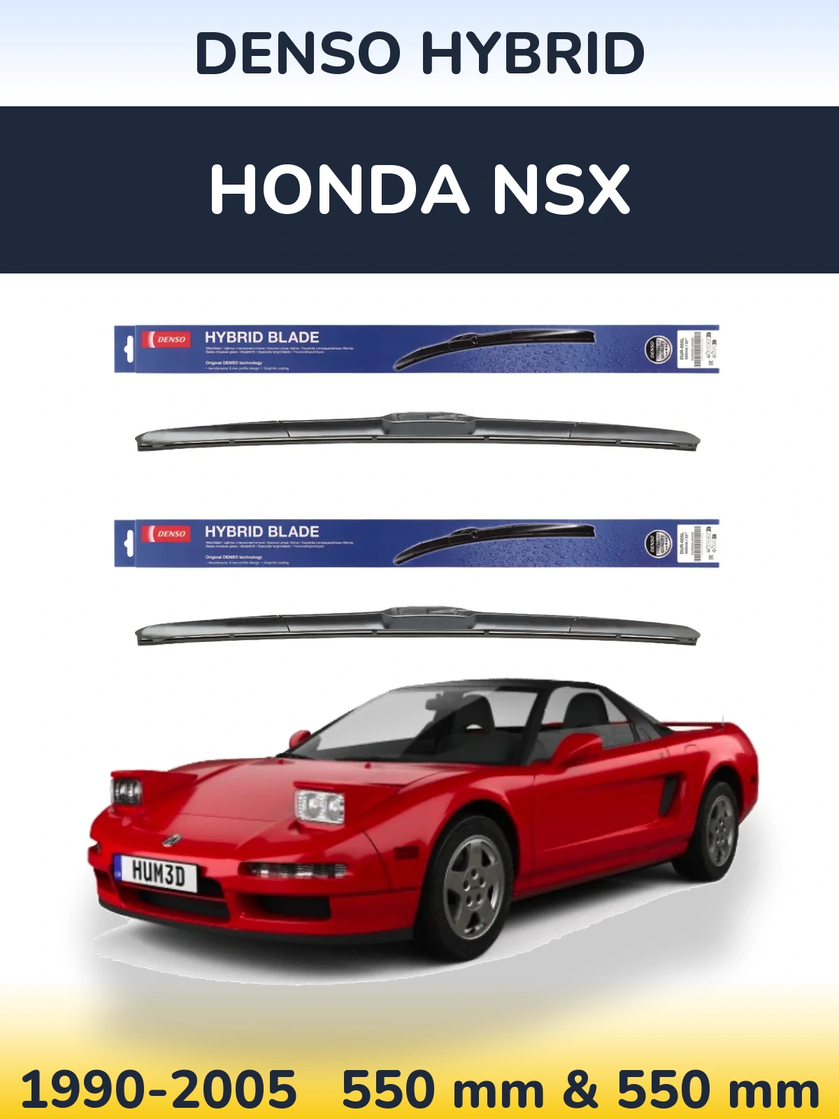 Front wiper blade set Denso Hybrid 550 & 550 mm for Honda NSX 1990-2005