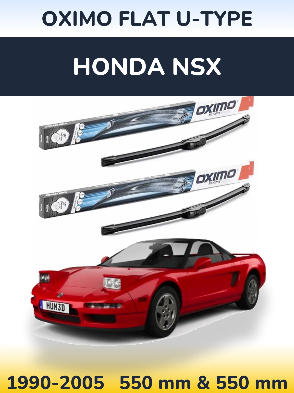 Front wiper blade set Oximo Flat U-type 550 & 550 mm for Honda NSX 1990-2005