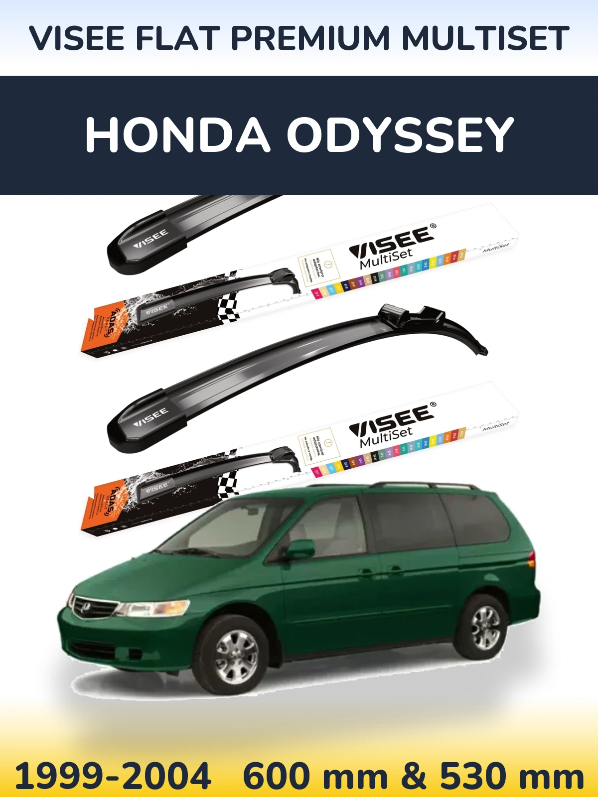Комплект передних дворников VISEE FLAT PREMIUM MultiSet 600 & 530 мм для Honda Odyssey 1999-2004