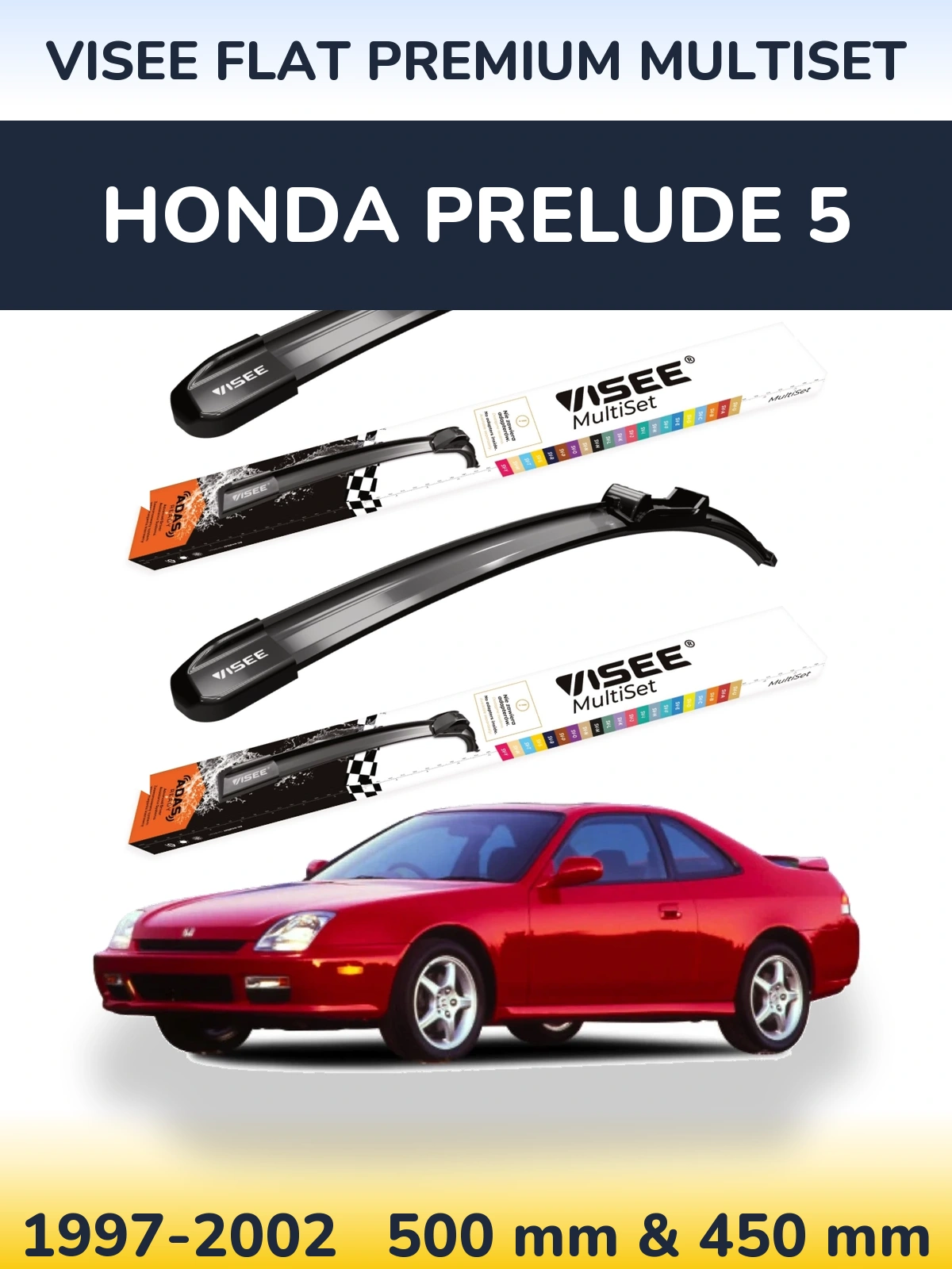 Front wiper blade set VISEE FLAT PREMIUM MultiSet 500 & 450 mm for Honda Prelude 5 1997-2002