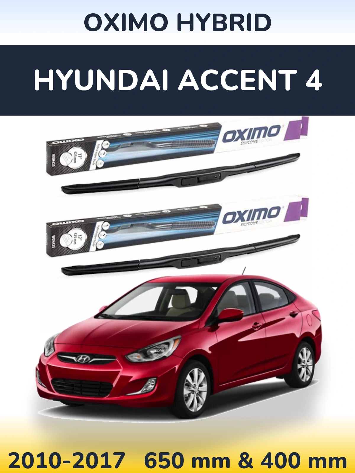 Front wiper blade set Oximo Hybrid 650 & 400 mm for Hyundai Accent 4 2010-2017