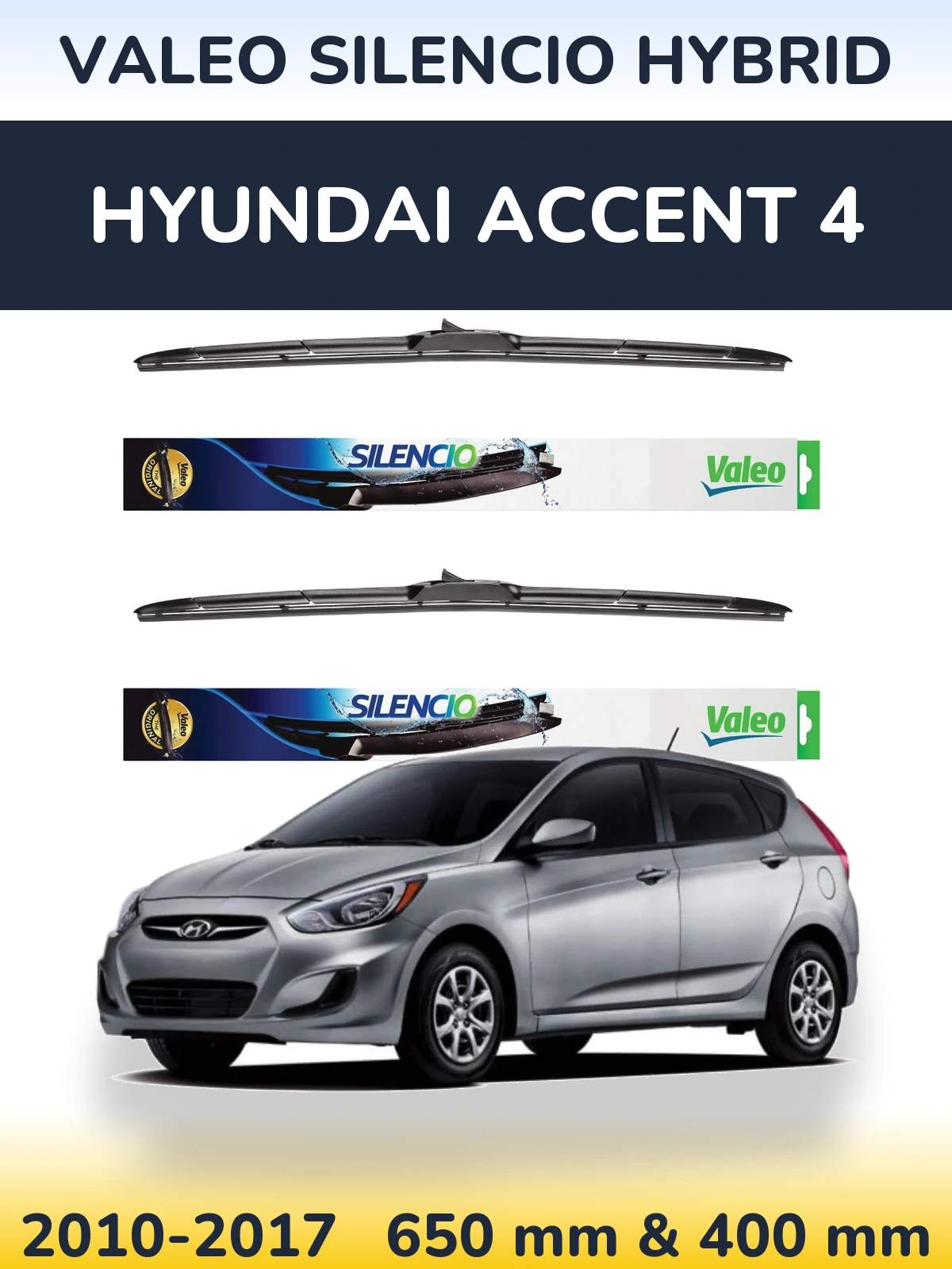Комплект передних дворников Valeo Silencio Hybrid 650 & 400 мм для Hyundai Accent 4 2010-2017