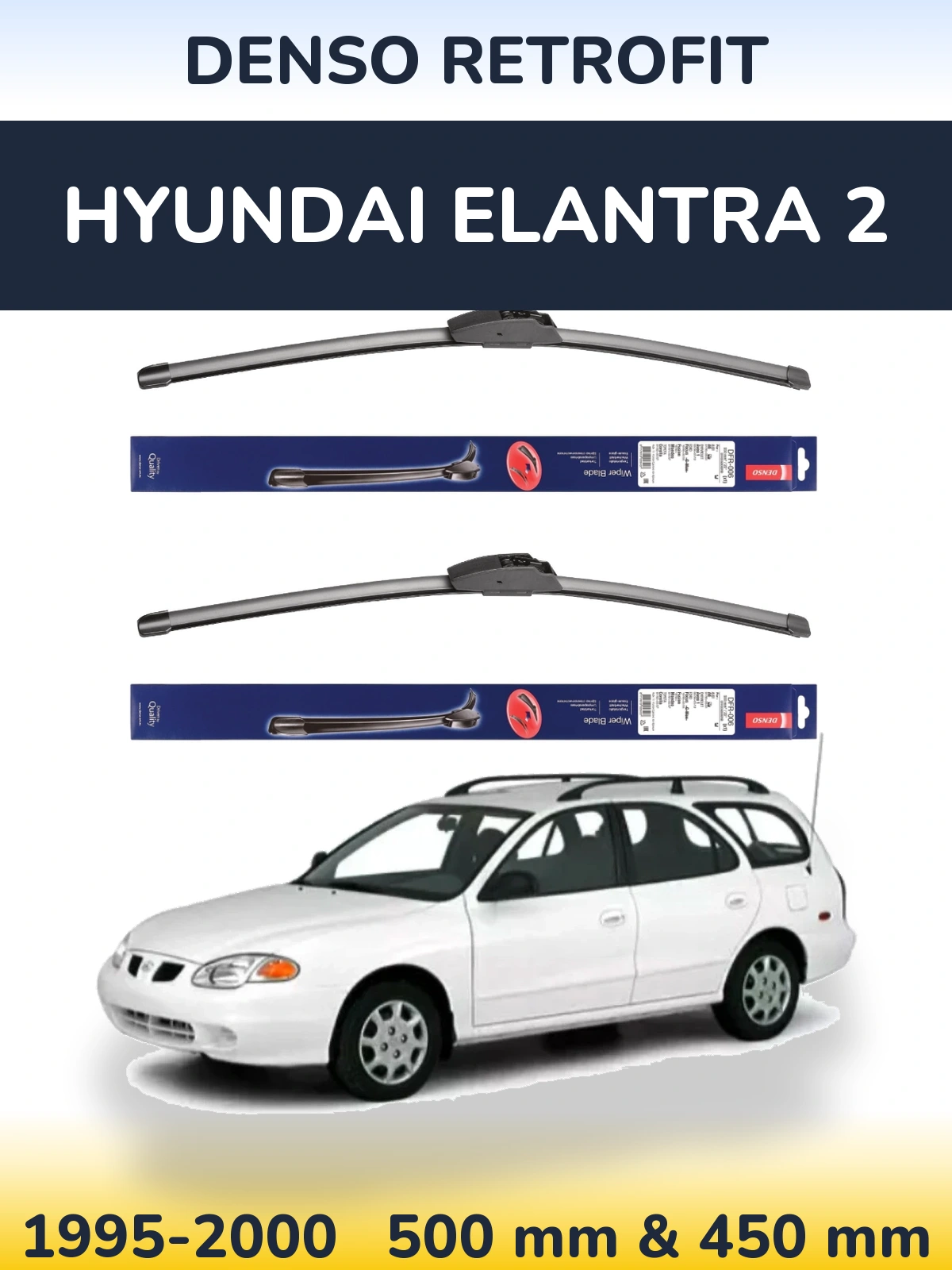 Front wiper blade set Denso Retrofit 500 & 450 mm for Hyundai Elantra 2 1995-2000