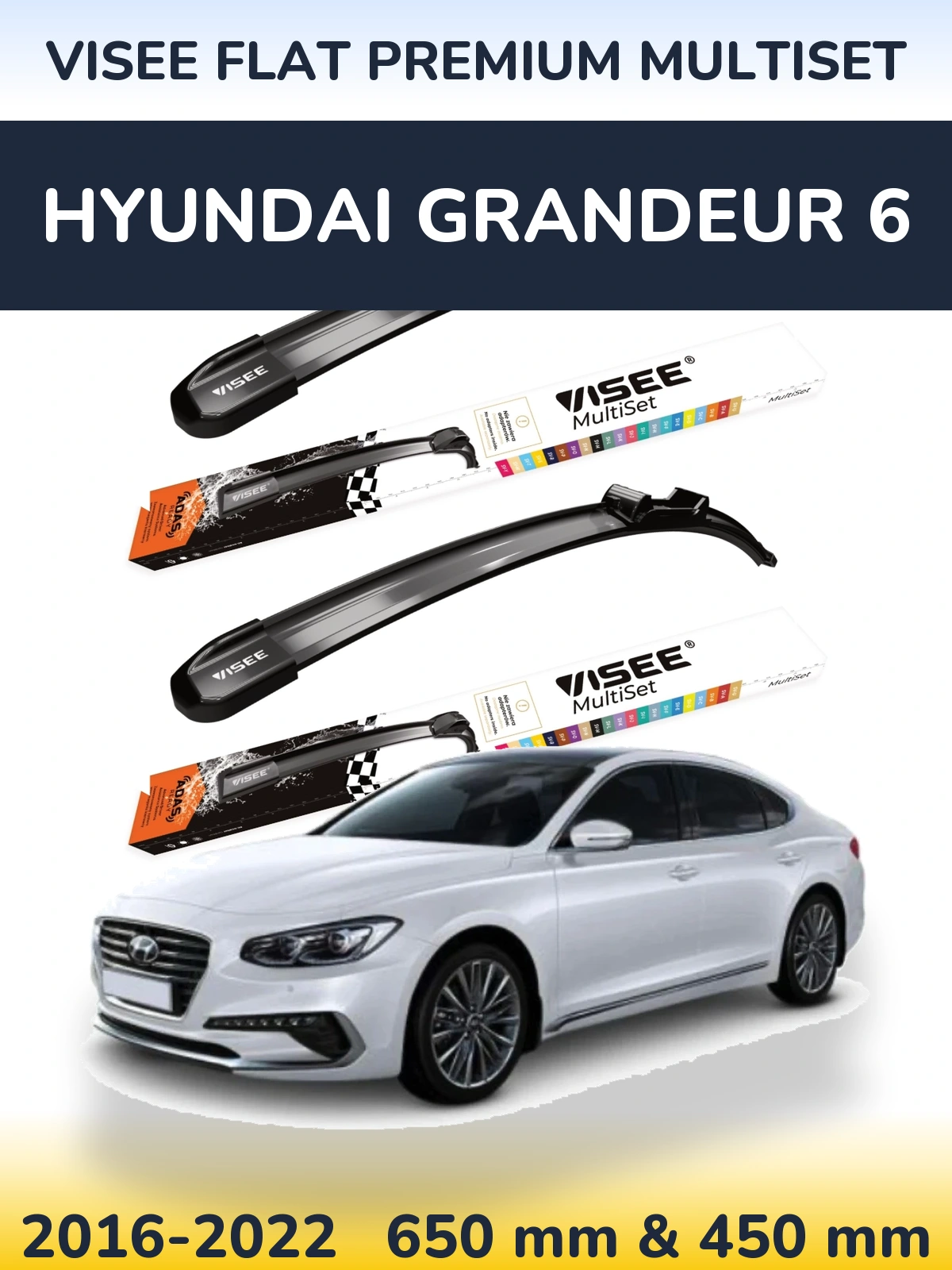 Front wiper blade set VISEE FLAT PREMIUM MultiSet 650 & 450 mm for Hyundai Grandeur 6 2016-2022