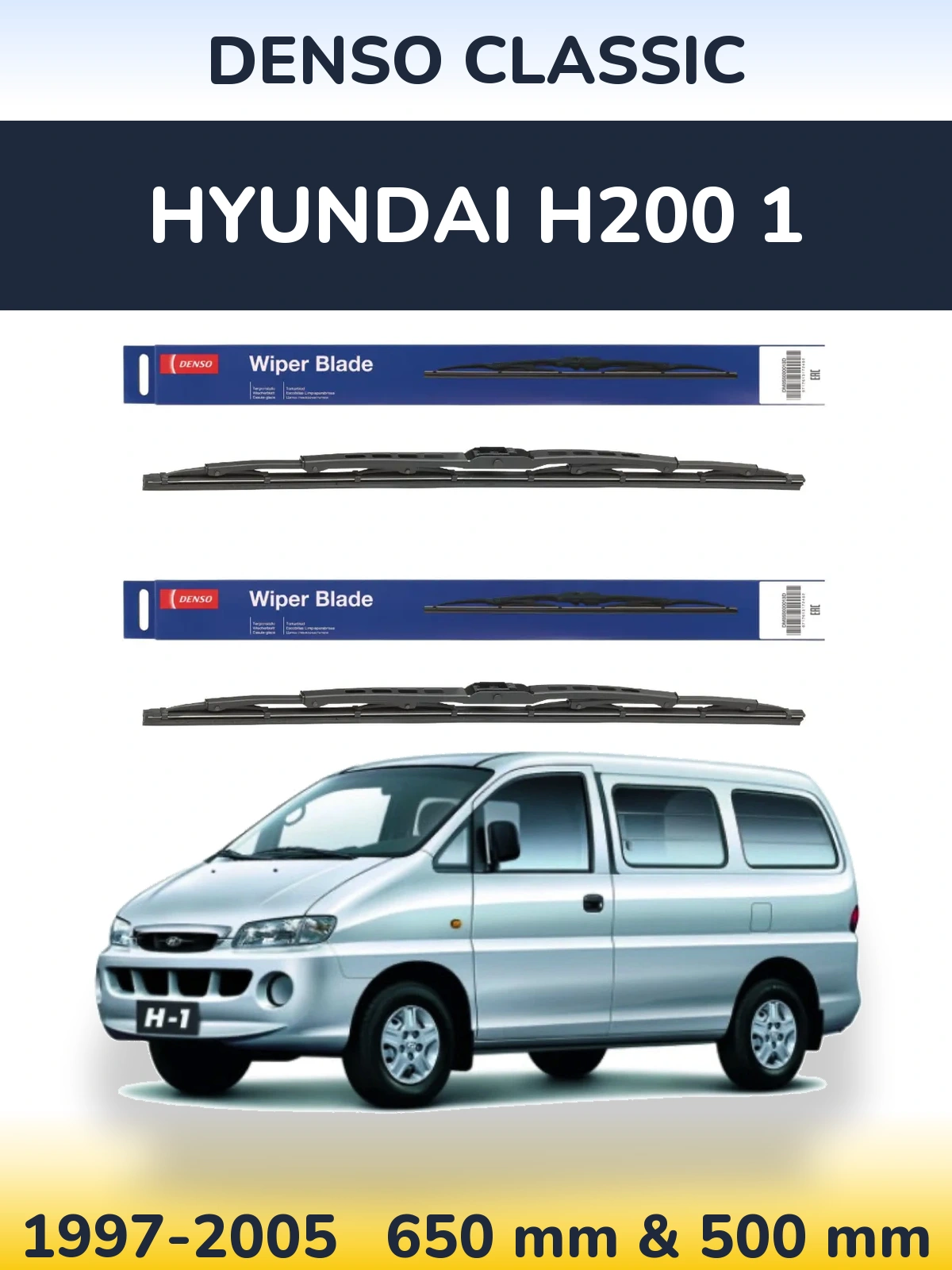 Front wiper blade set Denso Classic 650 & 500 mm for Hyundai H200 1 1997-2005