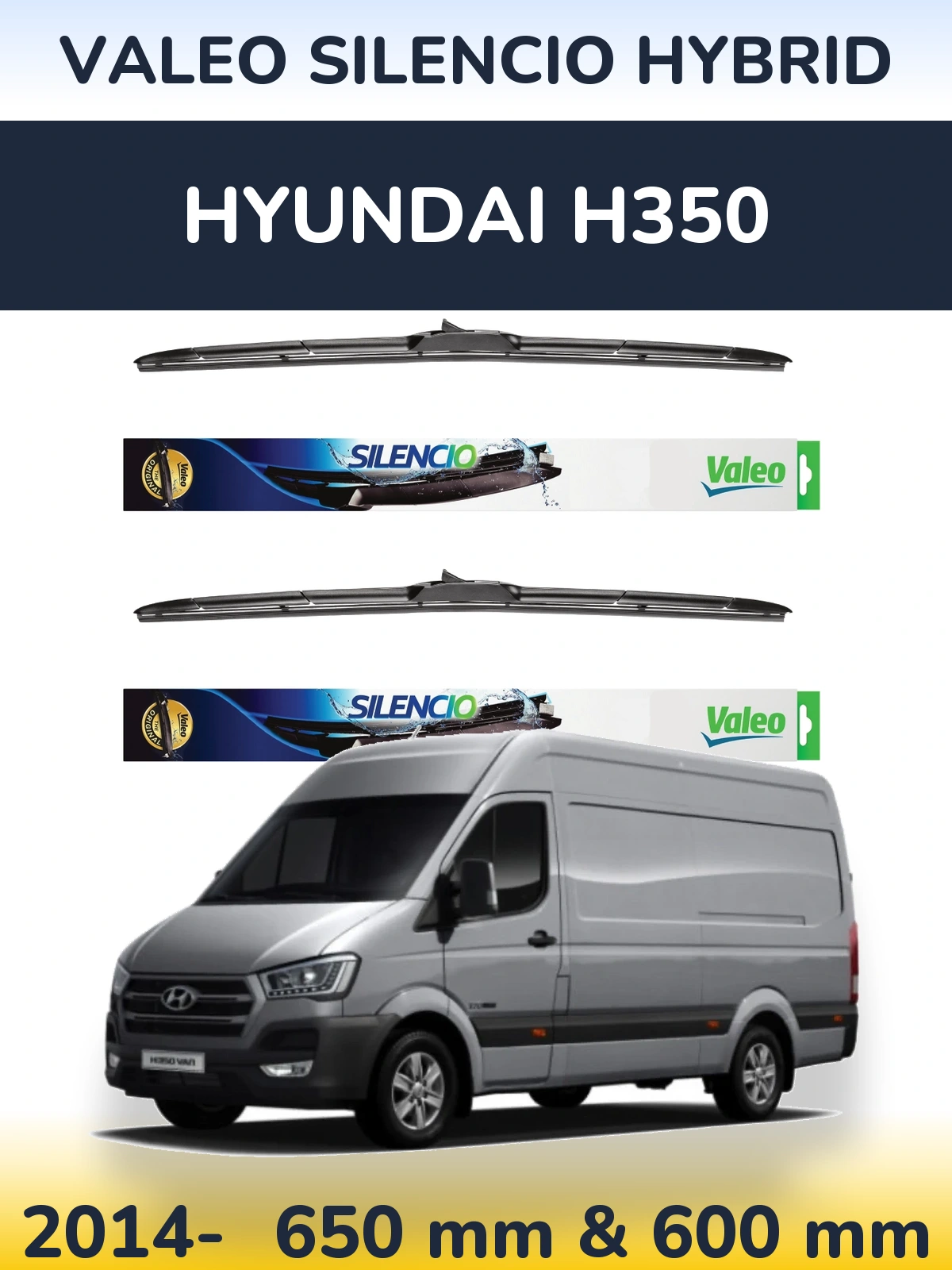 Комплект передних дворников Valeo Silencio Hybrid 650 & 600 мм для Hyundai H350 2014-2026