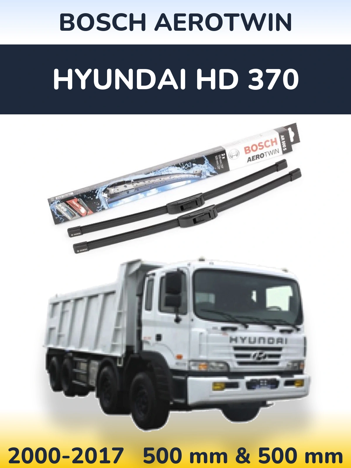 Front wiper blade set BOSCH AeroTwin 500 & 500 mm for Hyundai HD 370 2000-2017