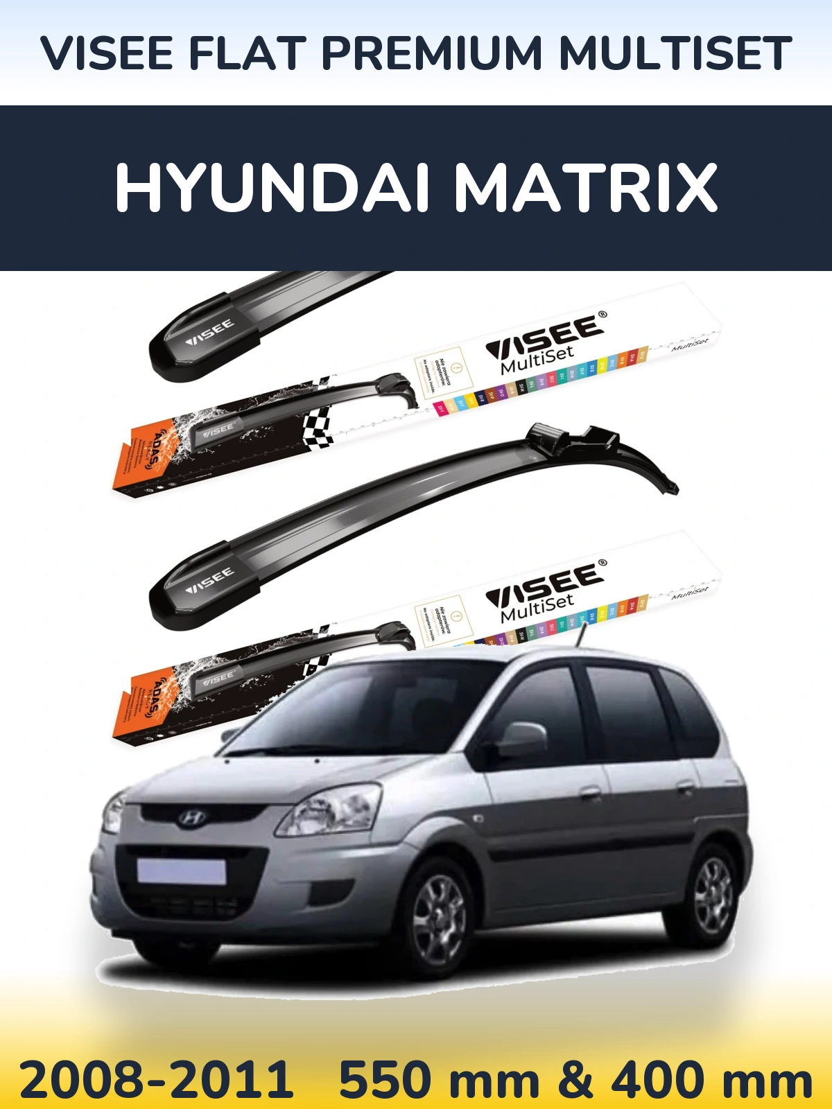 Комплект передних дворников VISEE FLAT PREMIUM MultiSet 550 & 400 мм для Hyundai Matrix 2008-2011
