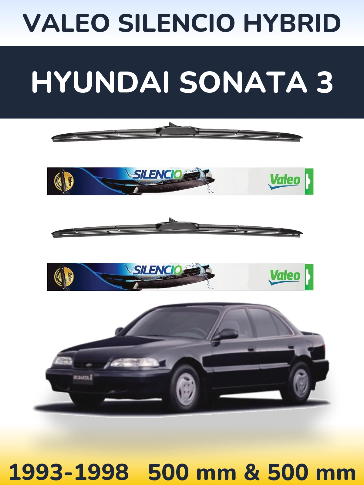 Комплект передних дворников Valeo Silencio Hybrid 500 & 500 мм для Hyundai Sonata 3 1993-1998