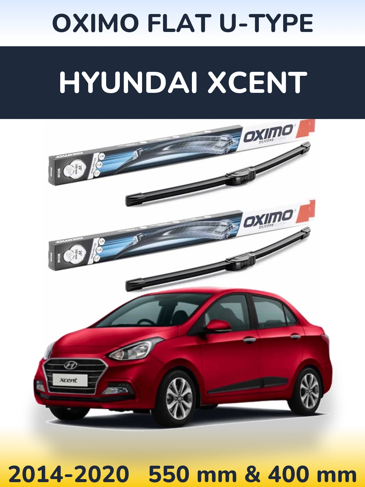 Front wiper blade set Oximo Flat U-type 550 & 400 mm for Hyundai Xcent 2014-2020