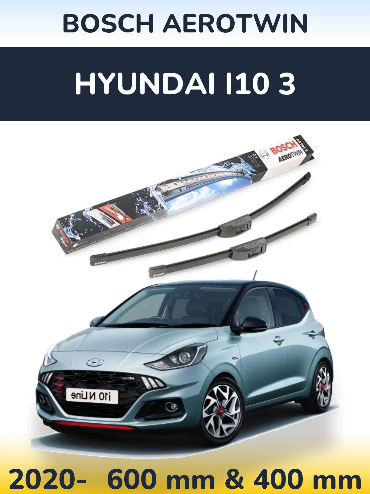 Front wiper blade set BOSCH AeroTwin 600 & 400 mm for Hyundai i10 3 2020-2026