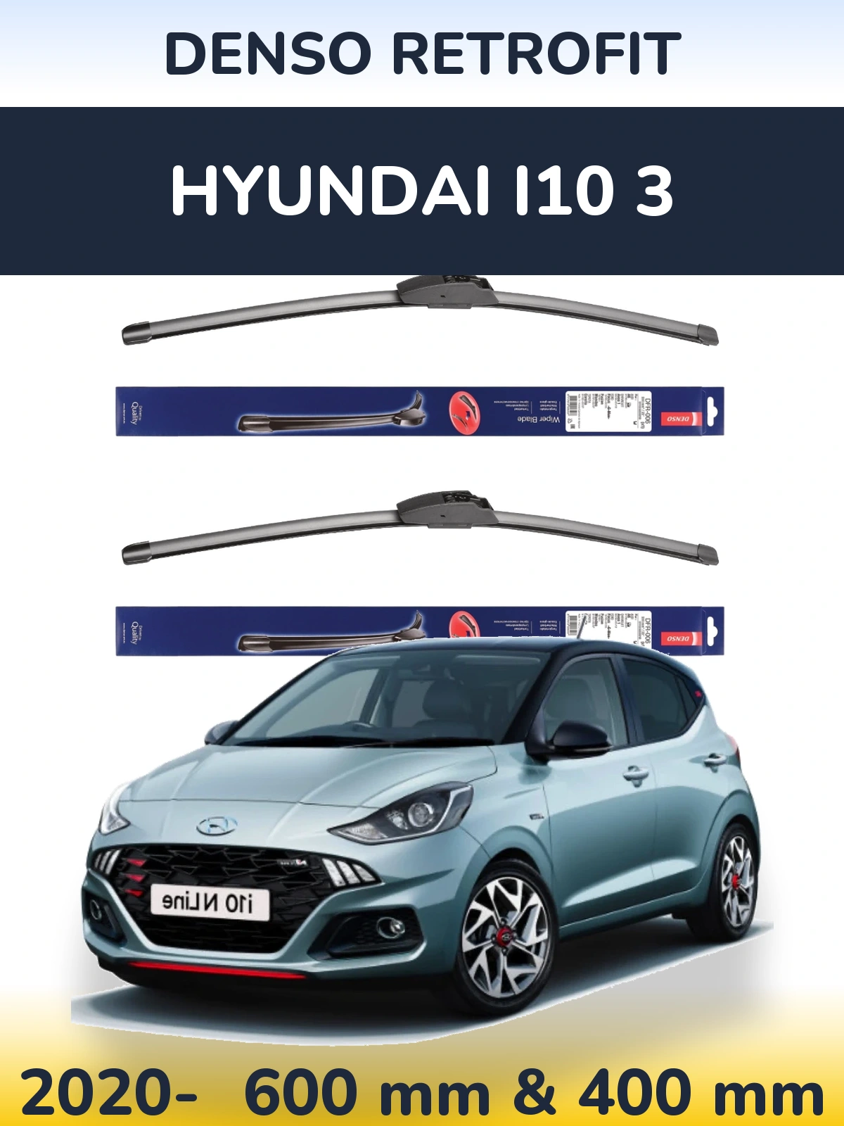Комплект передних дворников Denso Retrofit 600 & 400 мм для Hyundai i10 3 2020-2026