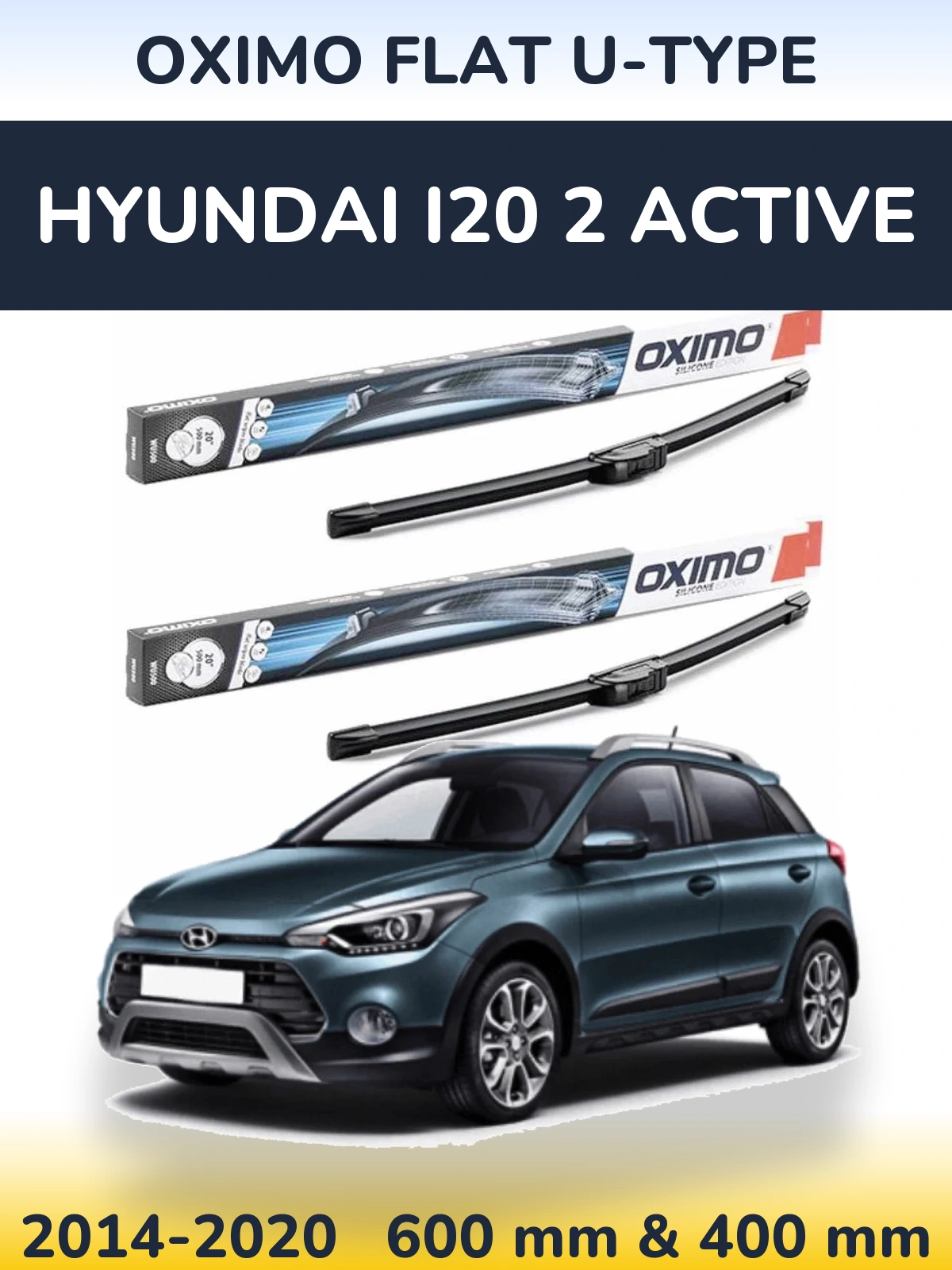 Комплект передних дворников Oximo Flat U-type 600 & 400 мм для Hyundai i20 2 Active 2014-2020